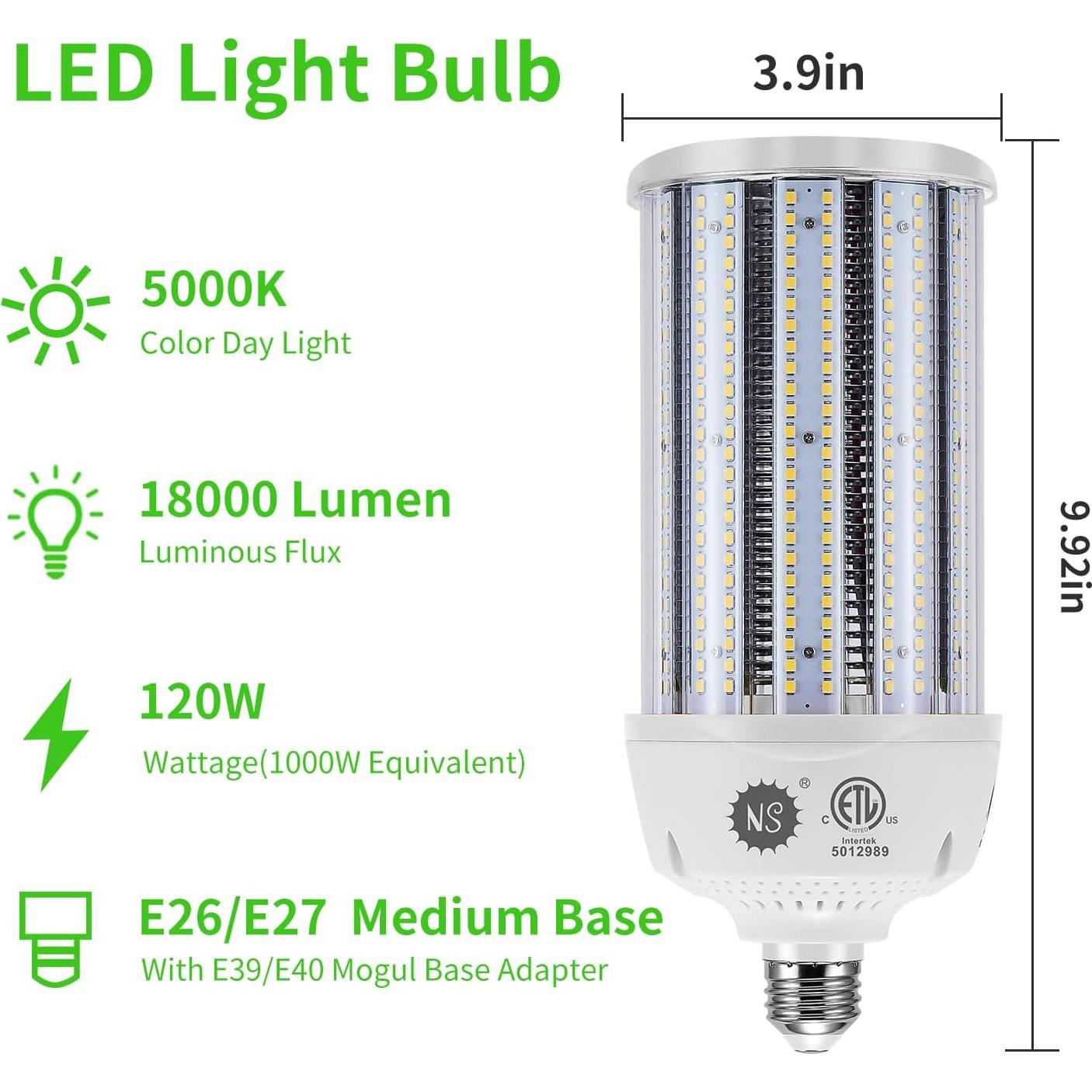 Paquete de 2 Bombillas LED Maíz 120W 5000K E26/E39 18000lm