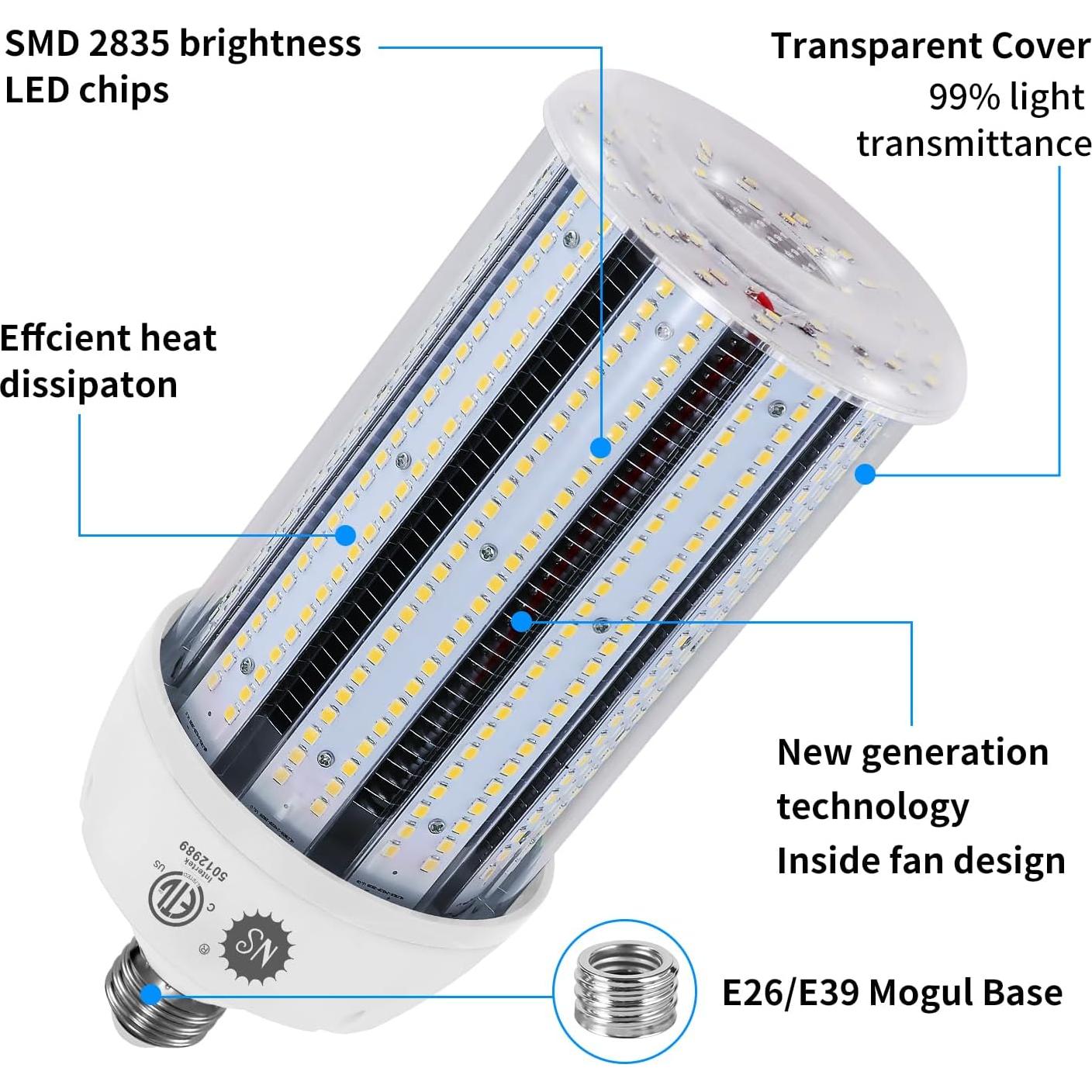 Paquete de 2 Bombillas LED Maíz 120W 5000K E26/E39 18000lm