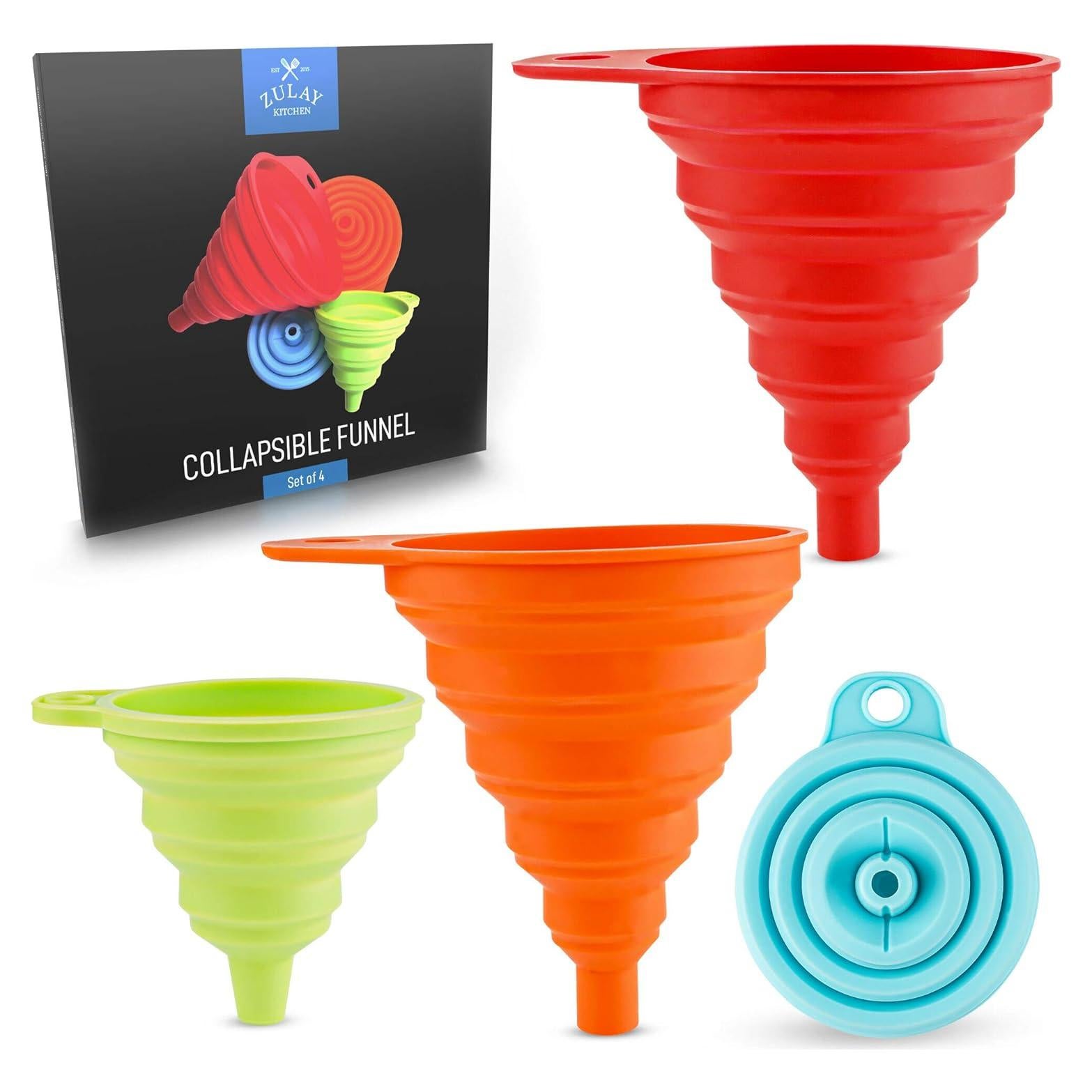 Juego de 4 Embudos de Silicona Colapsables Zulay - Flexibles y Plegables