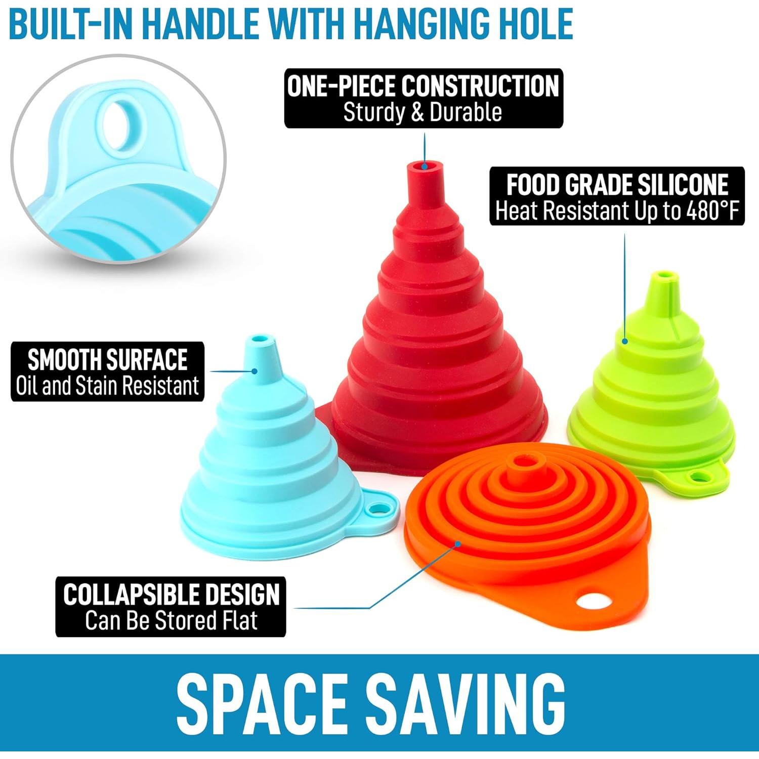 Juego de 4 Embudos de Silicona Colapsables Zulay - Flexibles y Plegables