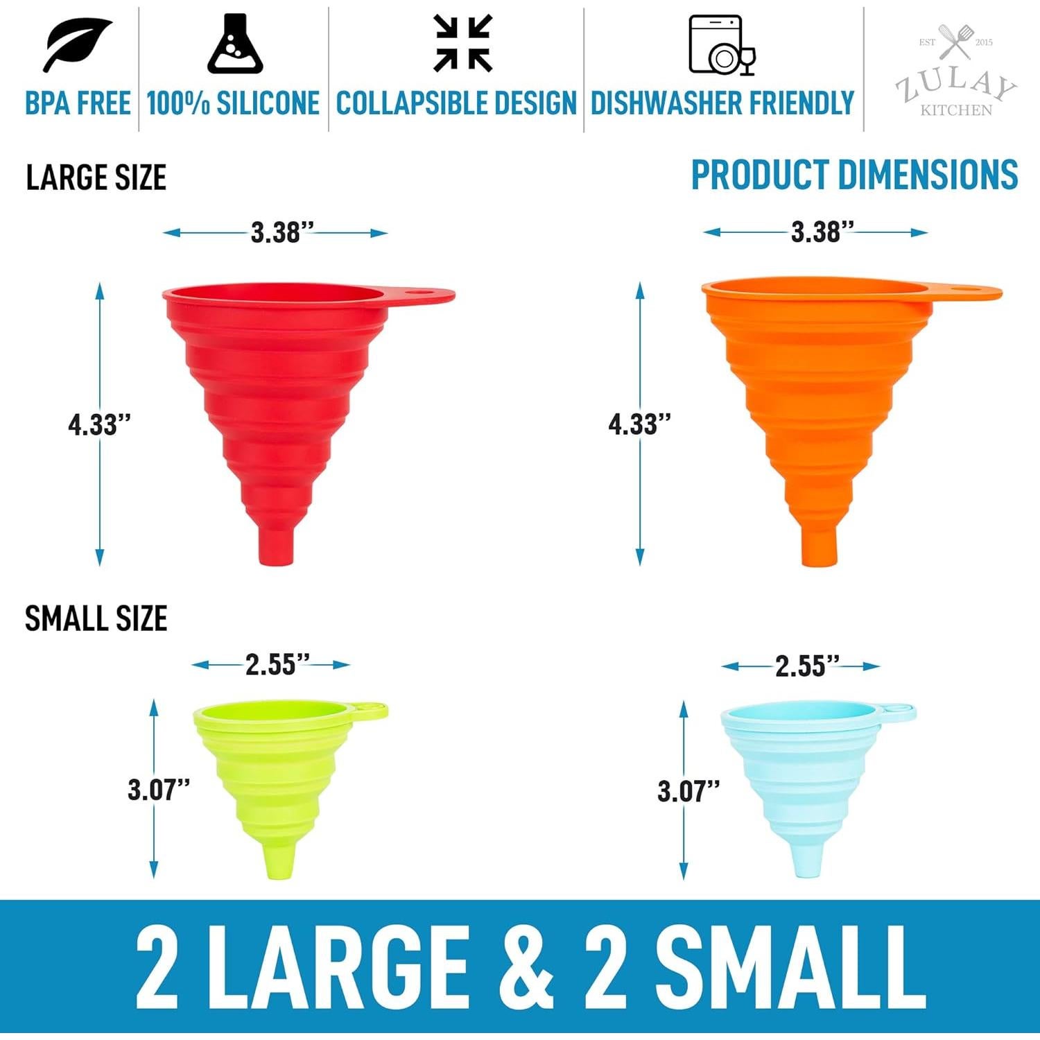 Juego de 4 Embudos de Silicona Colapsables Zulay - Flexibles y Plegables