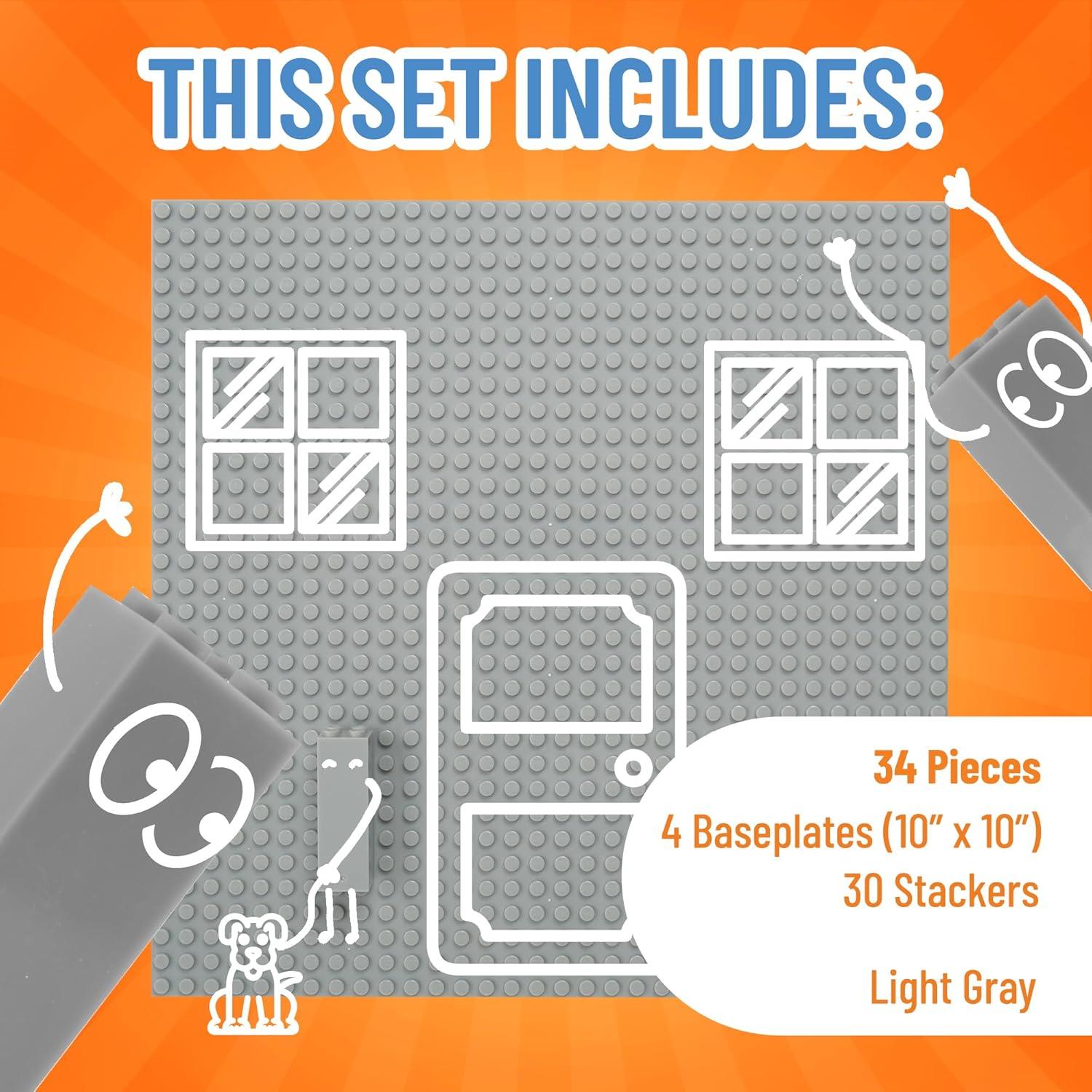 Placas Base Apilables Strictly Briks 4 Pzas 25,4 cm Gris Claro