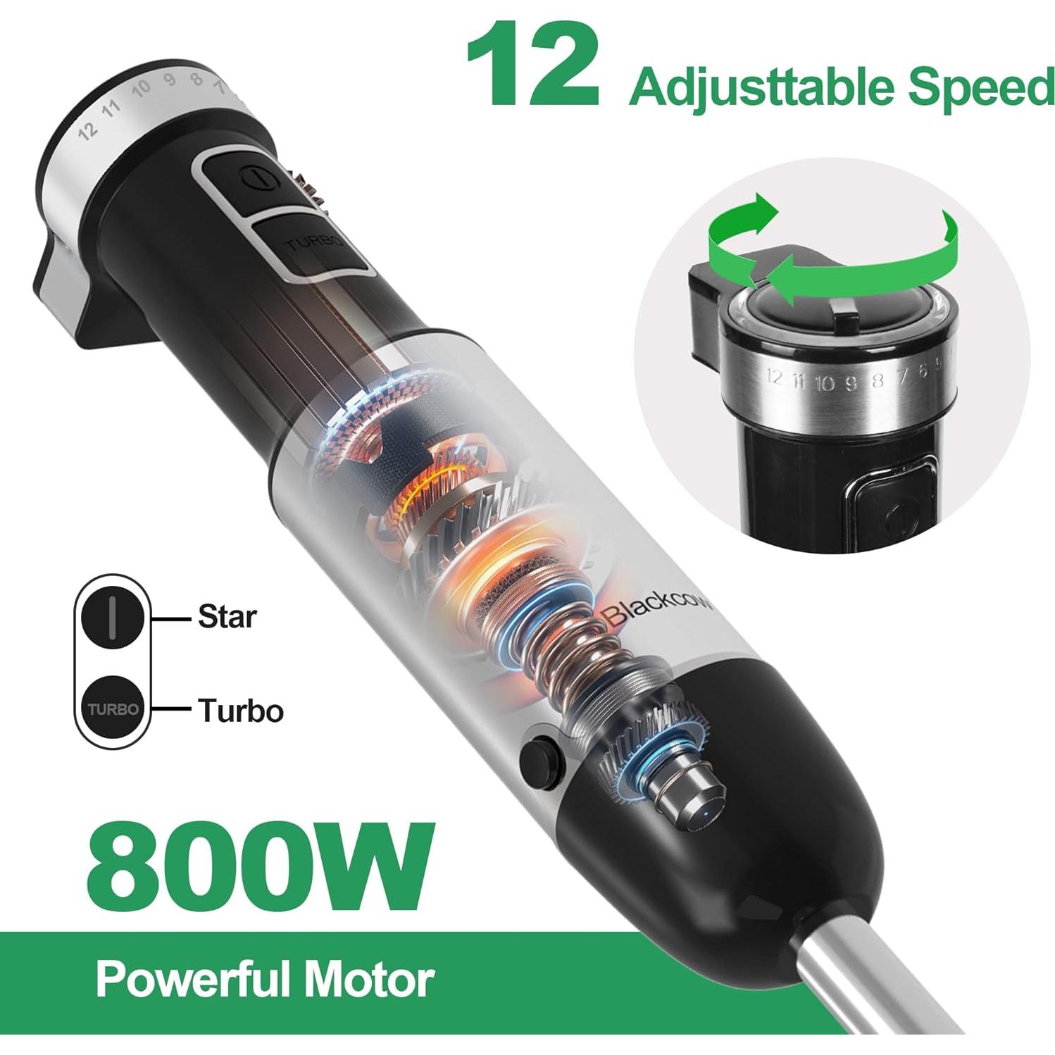 Batidora de Inmersión Blackcow 800W 12 Velocidades Titanio