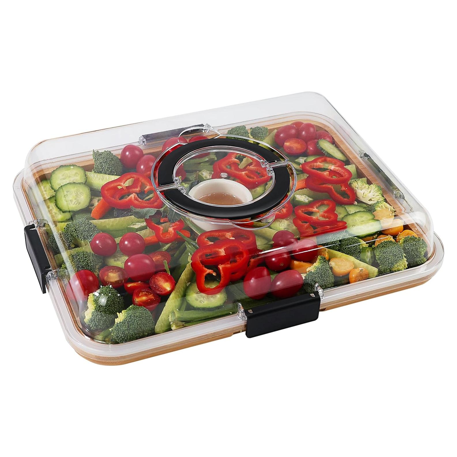 Tabla de Charcutería Renmxj Negra con Tapa Transparente 1 Compartimento