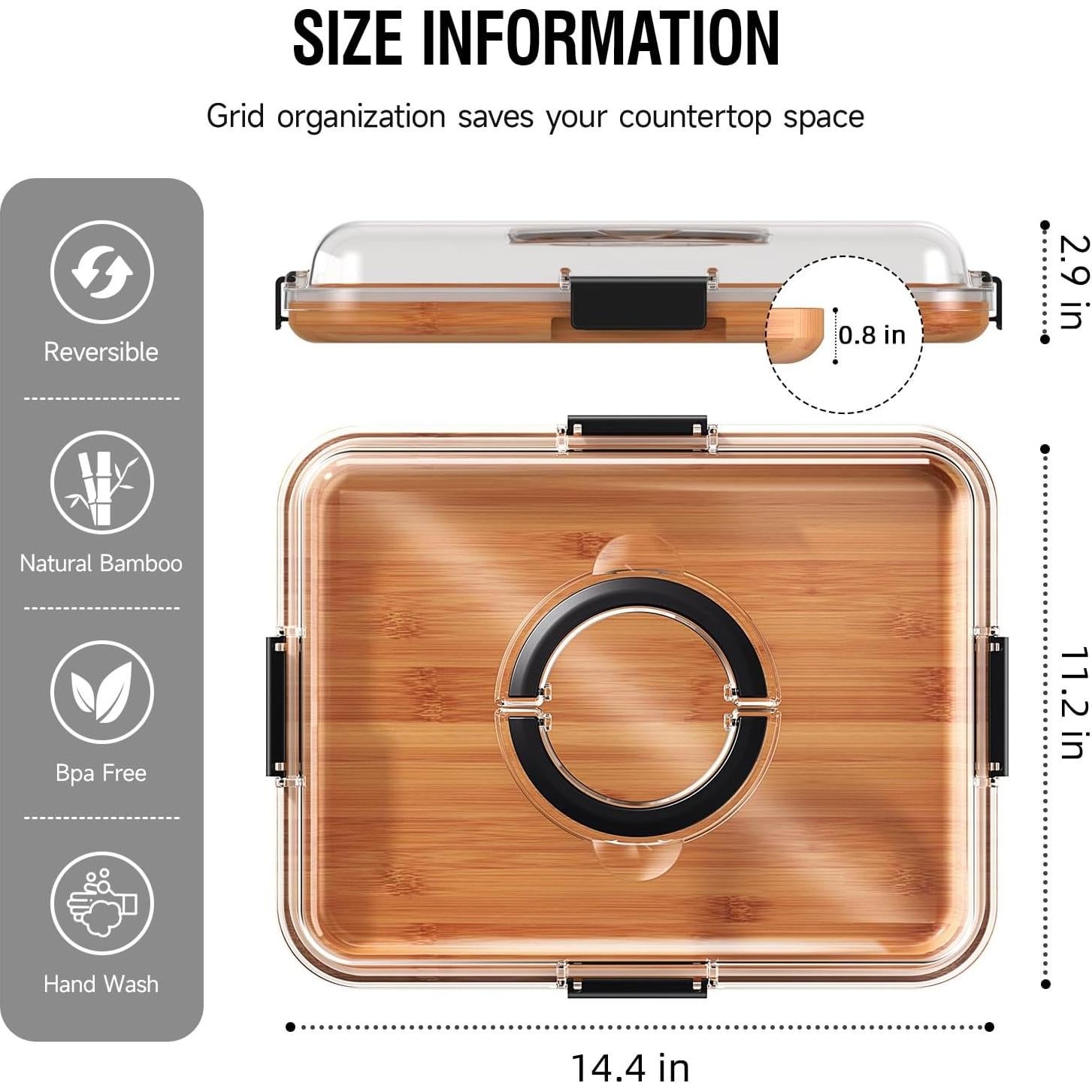 Tabla de Charcutería Renmxj Negra con Tapa Transparente 1 Compartimento