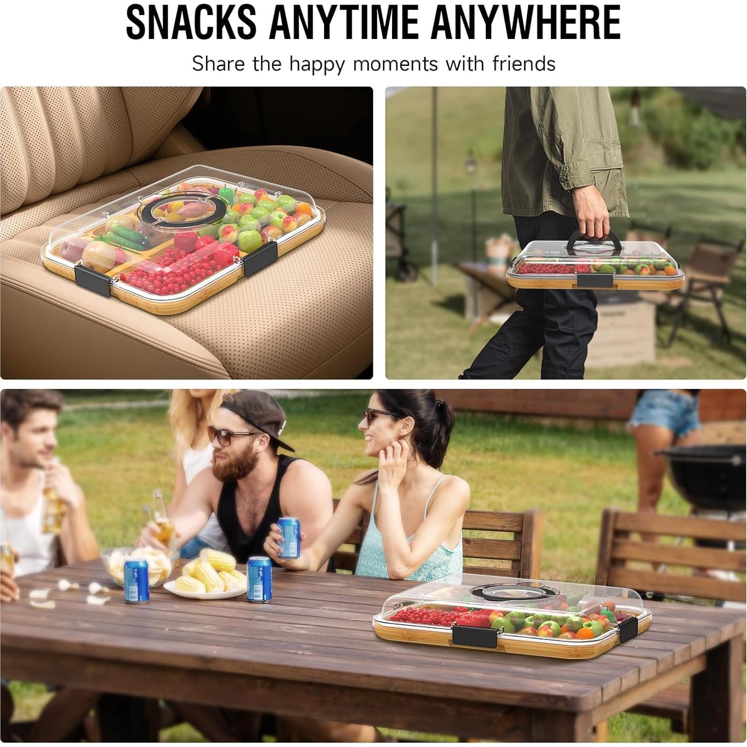 Tabla de Charcutería Renmxj Negra con Tapa Transparente 1 Compartimento