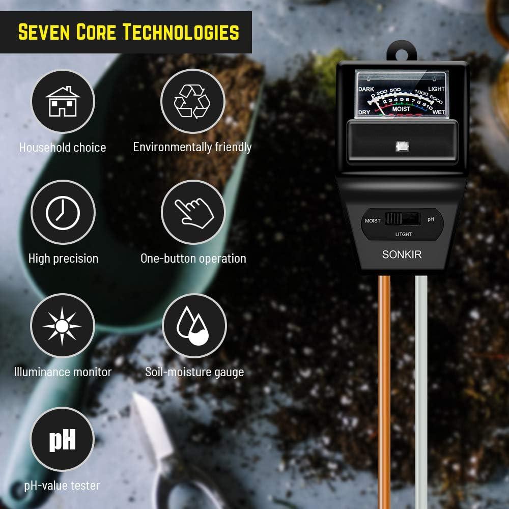 Medidor de pH del suelo Sonkir 3-en-1 Humedad Luz