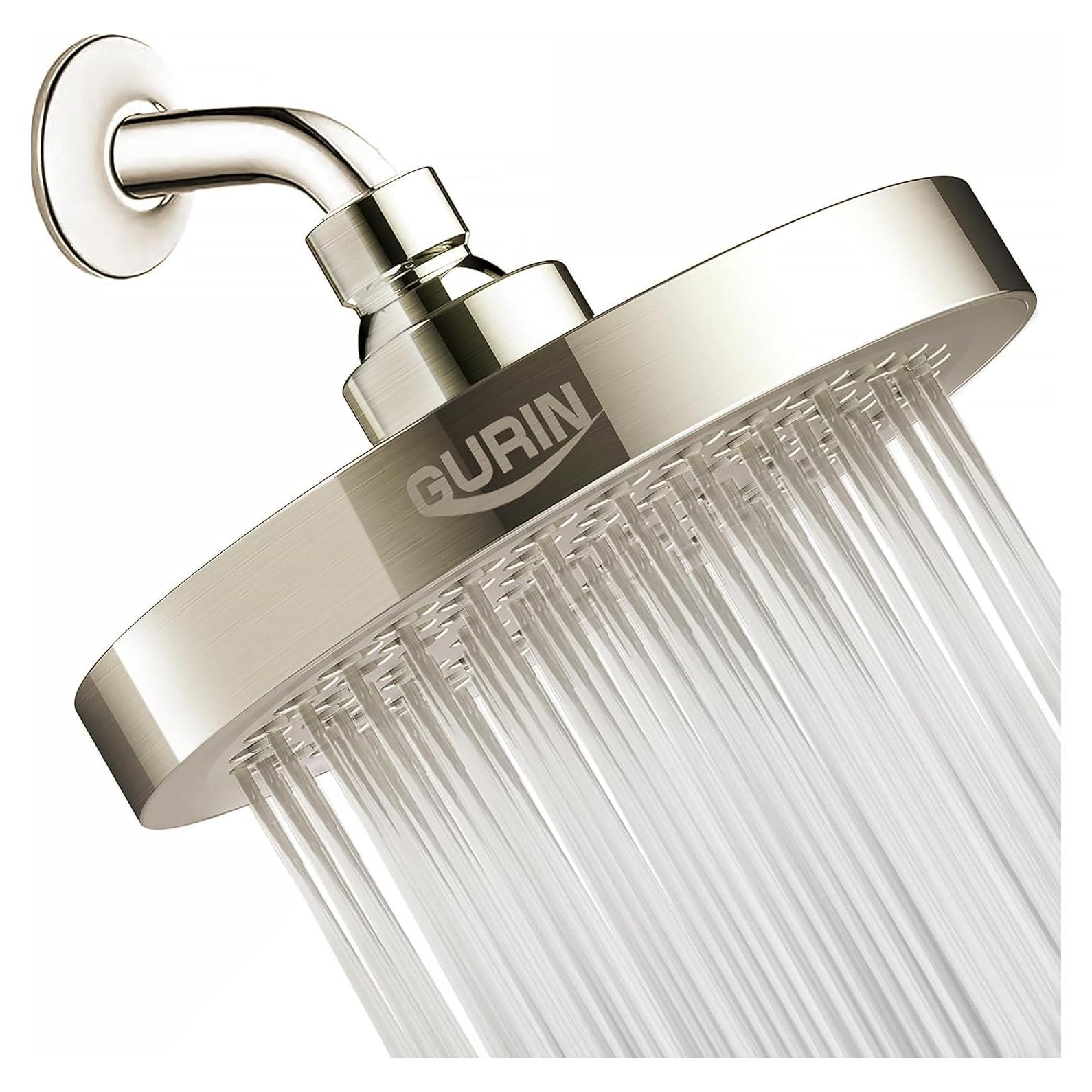 Cabezal de Ducha GURIN Alta Presión Lluvia 15.24 cm Níquel Cepillado
