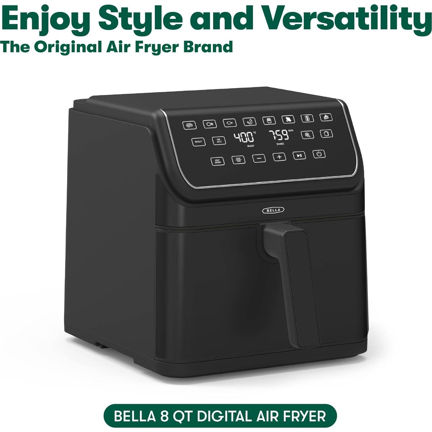 Freidora de Aire Digital Bella 8 Qt TurboCrisp Negra 1750W