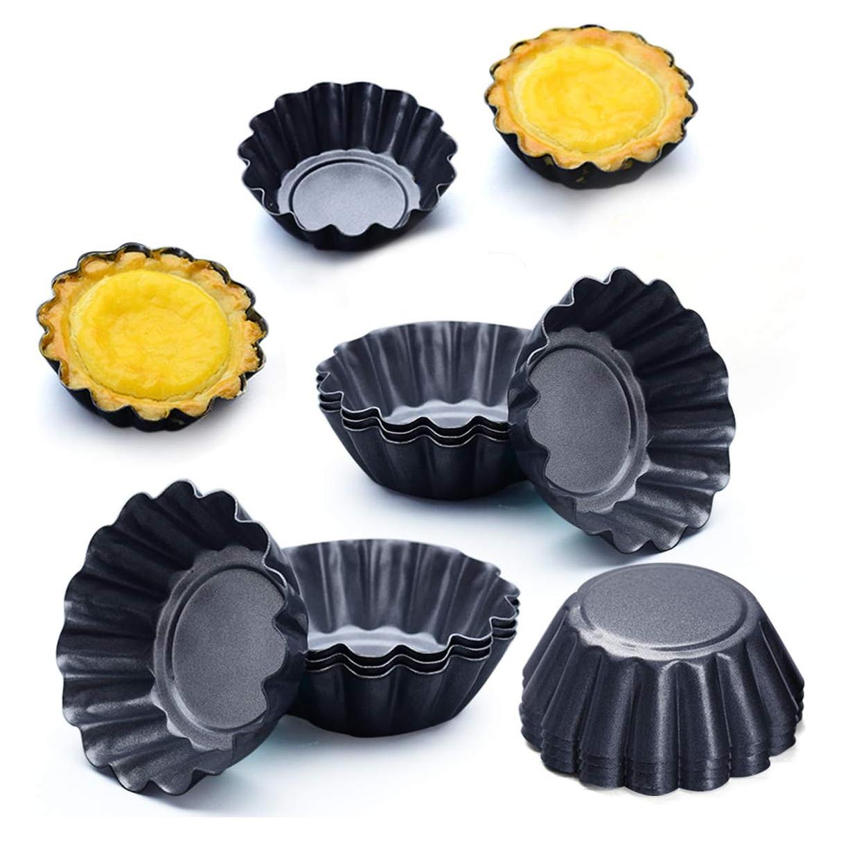 12 Moldes para Tartas de Huevo Amytalk 6.6cm Acero al Carbono