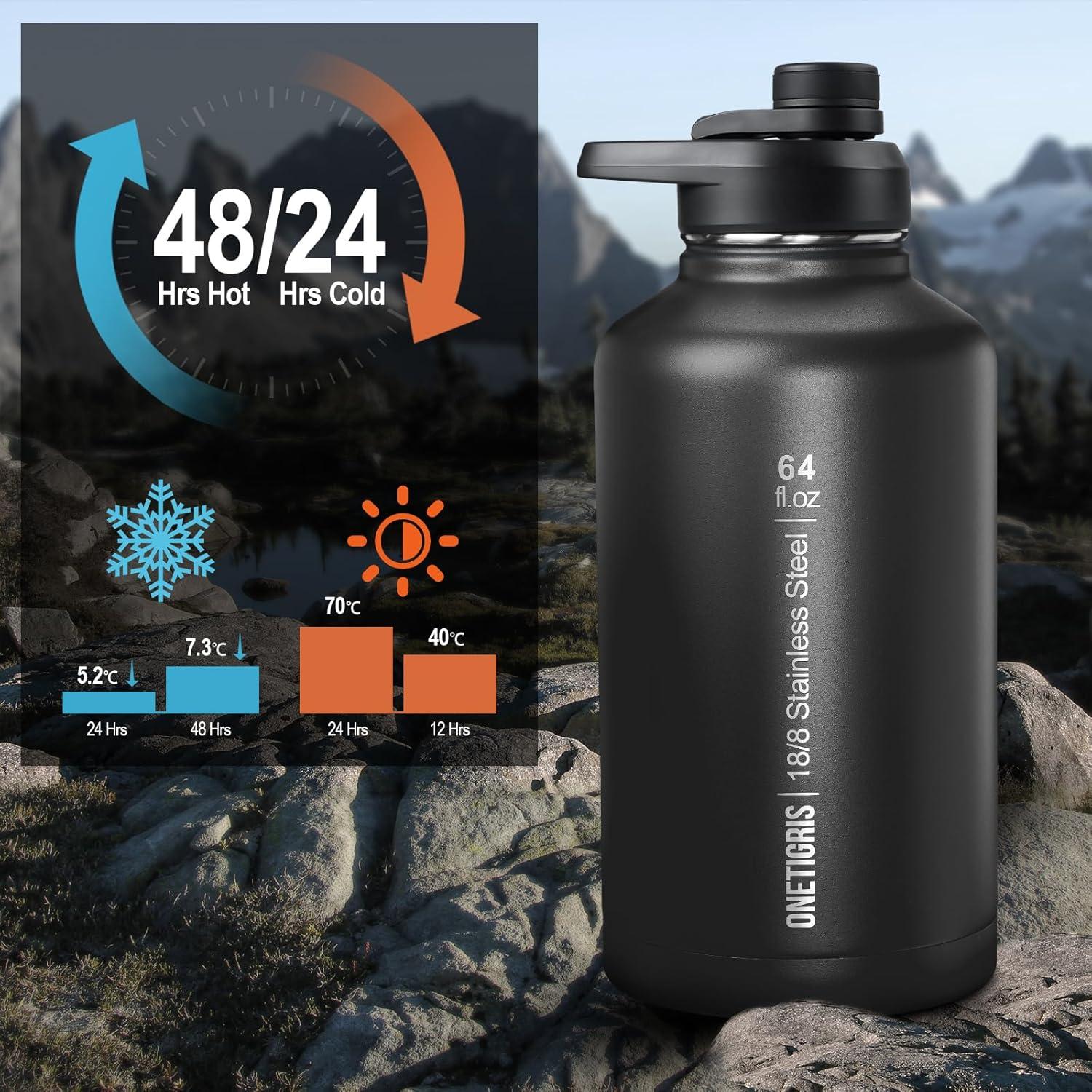 Botella de Agua OneTigris 1,89 L con Pajilla y 3 Tapas