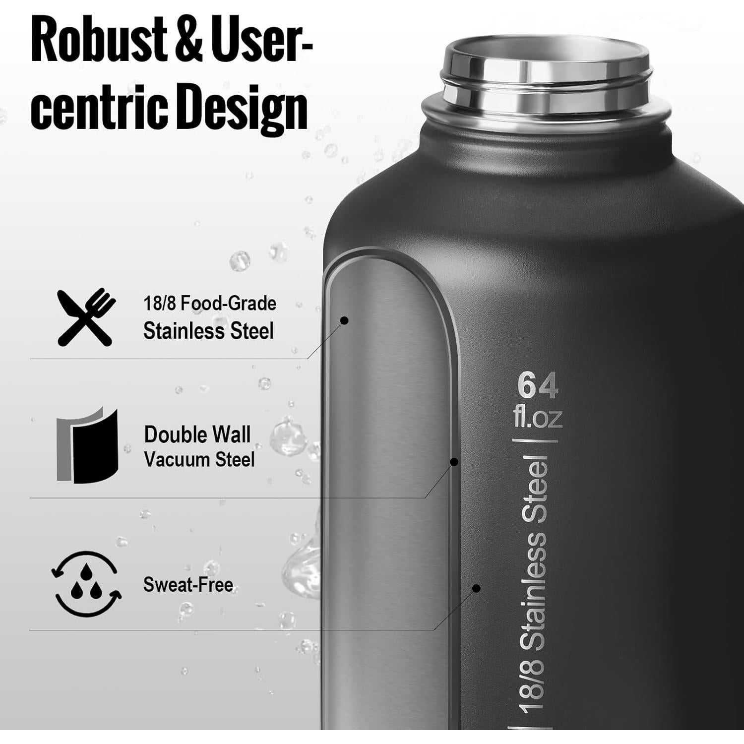 Botella de Agua OneTigris 1,89 L con Pajilla y 3 Tapas