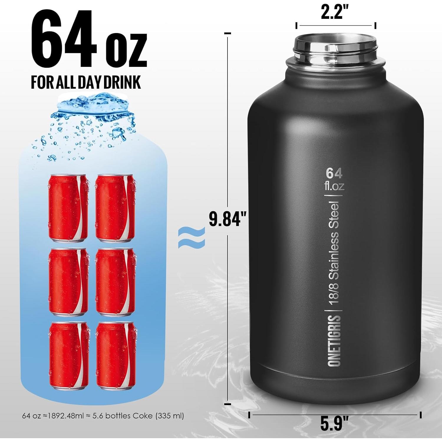 Botella de Agua OneTigris 1,89 L con Pajilla y 3 Tapas