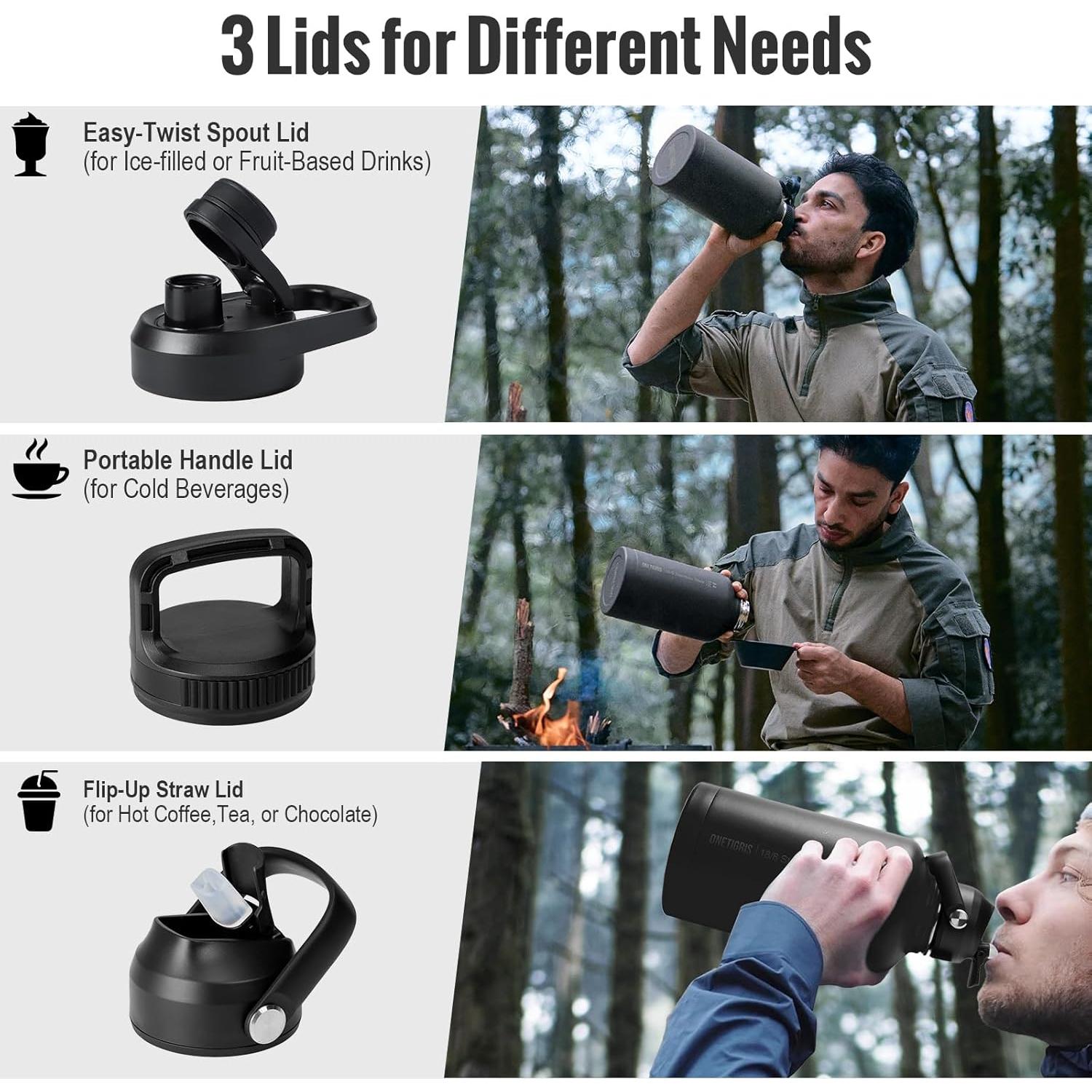 Botella de Agua OneTigris 1,89 L con Pajilla y 3 Tapas