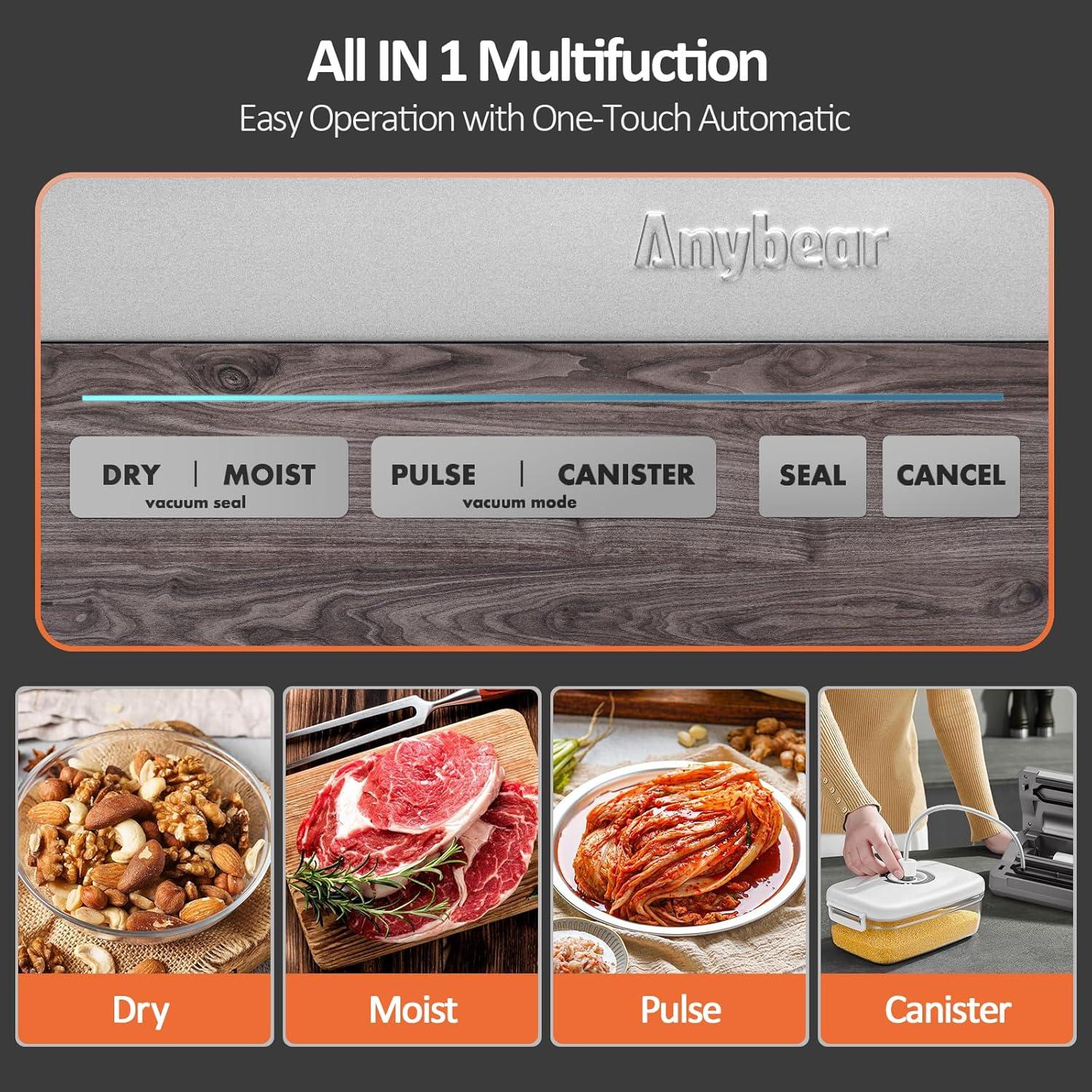 Selladora al Vacío Anybear 120W 90kPa con Cortador y Pantalla LED