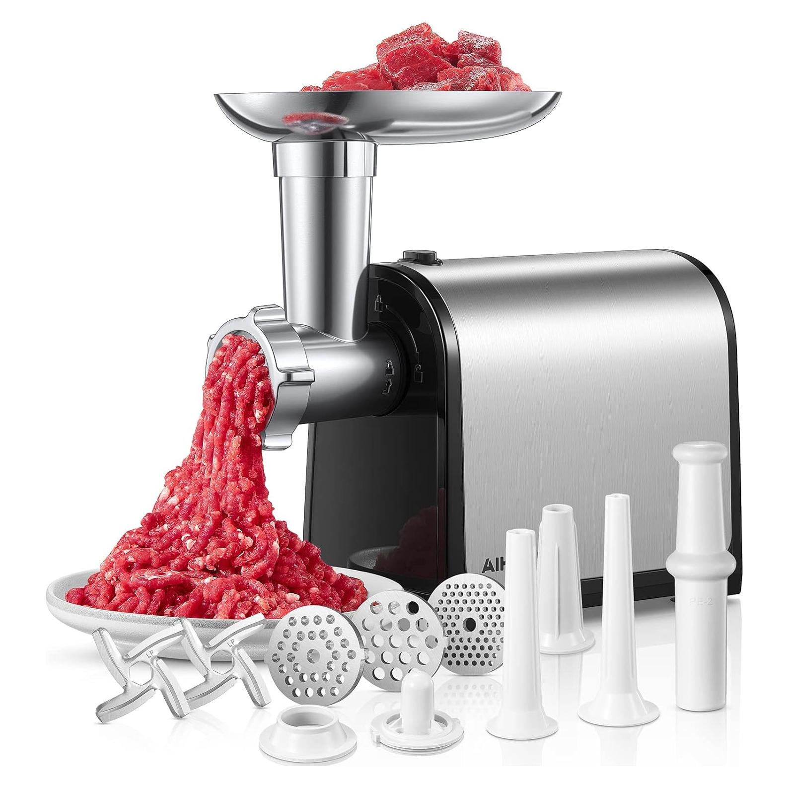 Picadora de Carne Eléctrica Aiheal 3200W con Embutidora y Accesorios