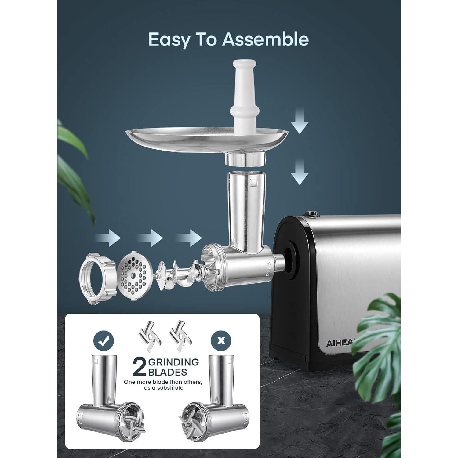 Picadora de Carne Eléctrica Aiheal 3200W con Embutidora y Accesorios