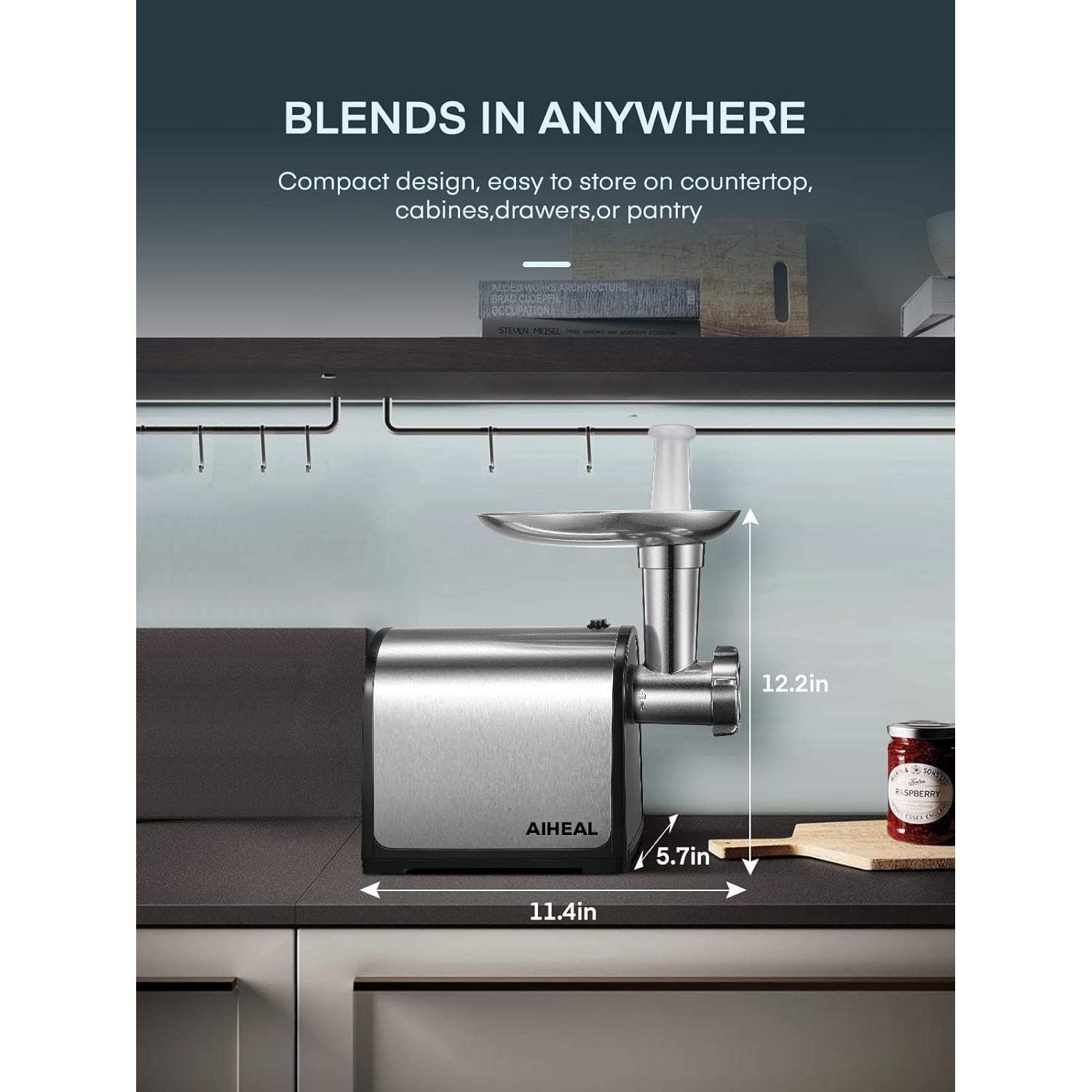 Picadora de Carne Eléctrica Aiheal 3200W con Embutidora y Accesorios