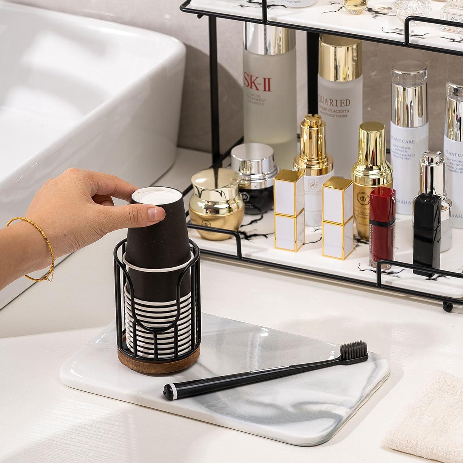 Dispensador de Tazas para Baño QTTCMY Negro Acacia 3oz