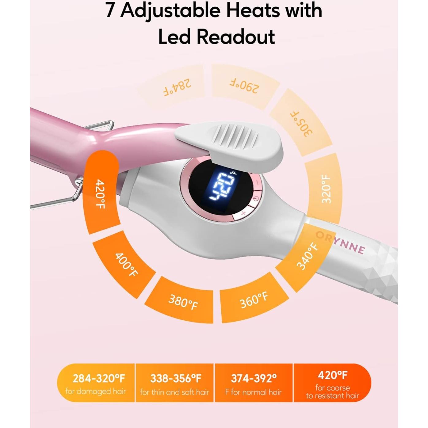 Plancha de Rizar Cerámica ORYNNE 19mm Control Digital 7 Temperaturas