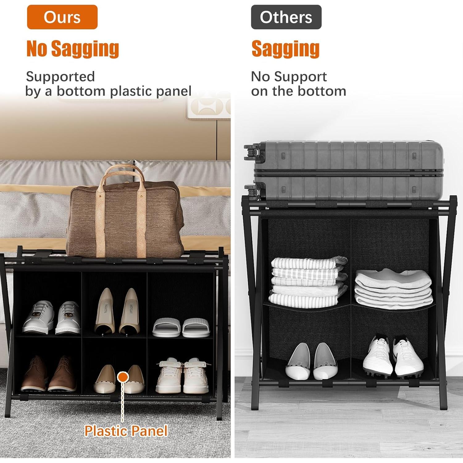 Soporte de Equipaje Plegable Huhote con Estante 4 Cubos Negro