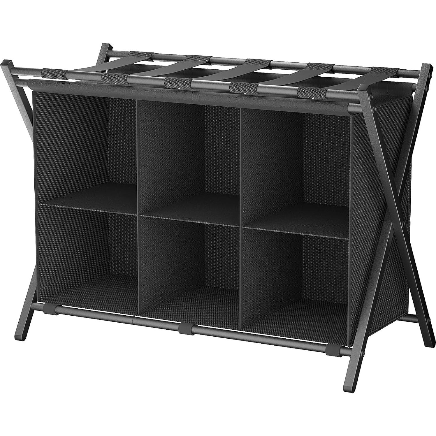 Soporte de Equipaje Plegable Huhote con Estante 4 Cubos Negro