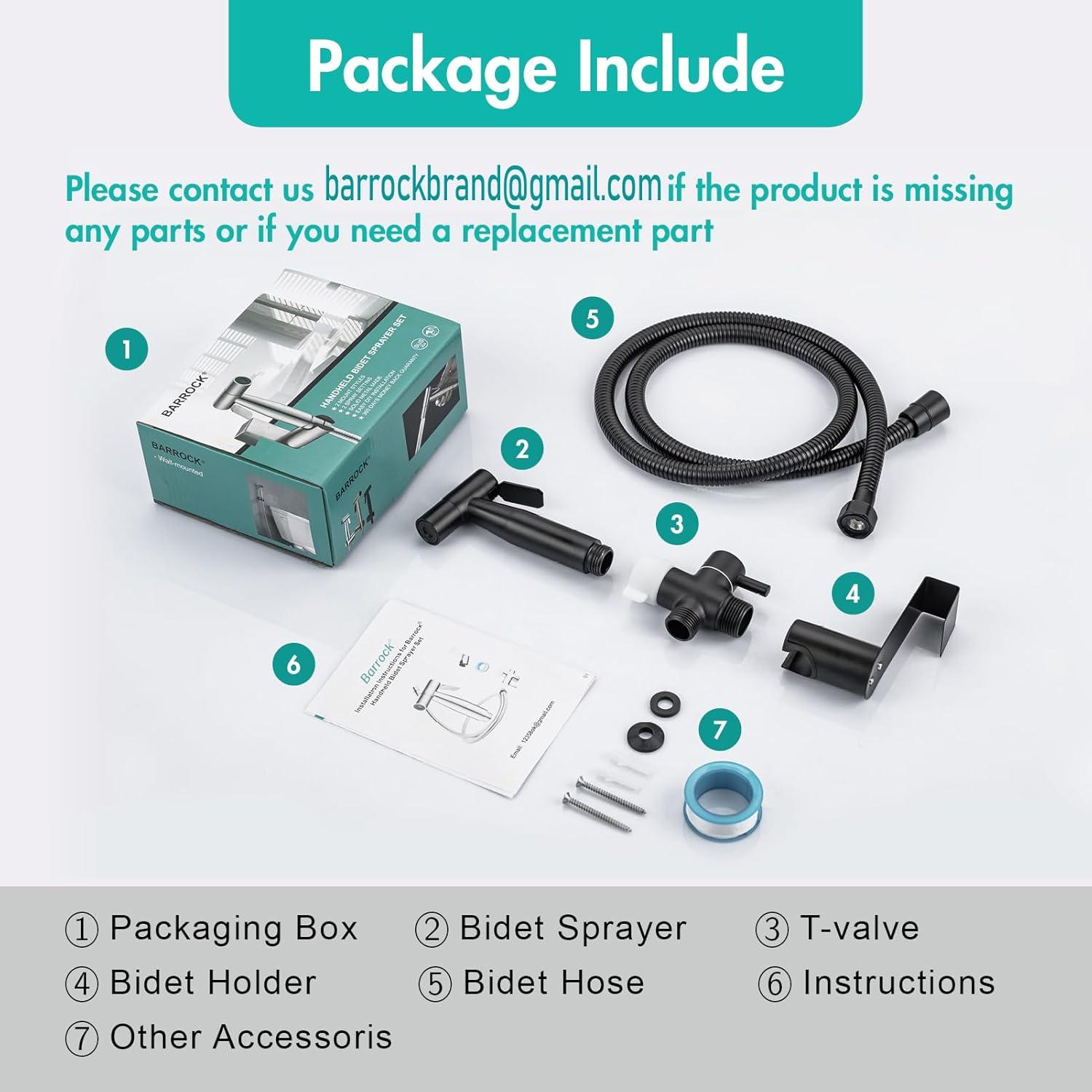 Bidet de Mano BARROCK HBS304, Acero Inoxidable, Negro Mate