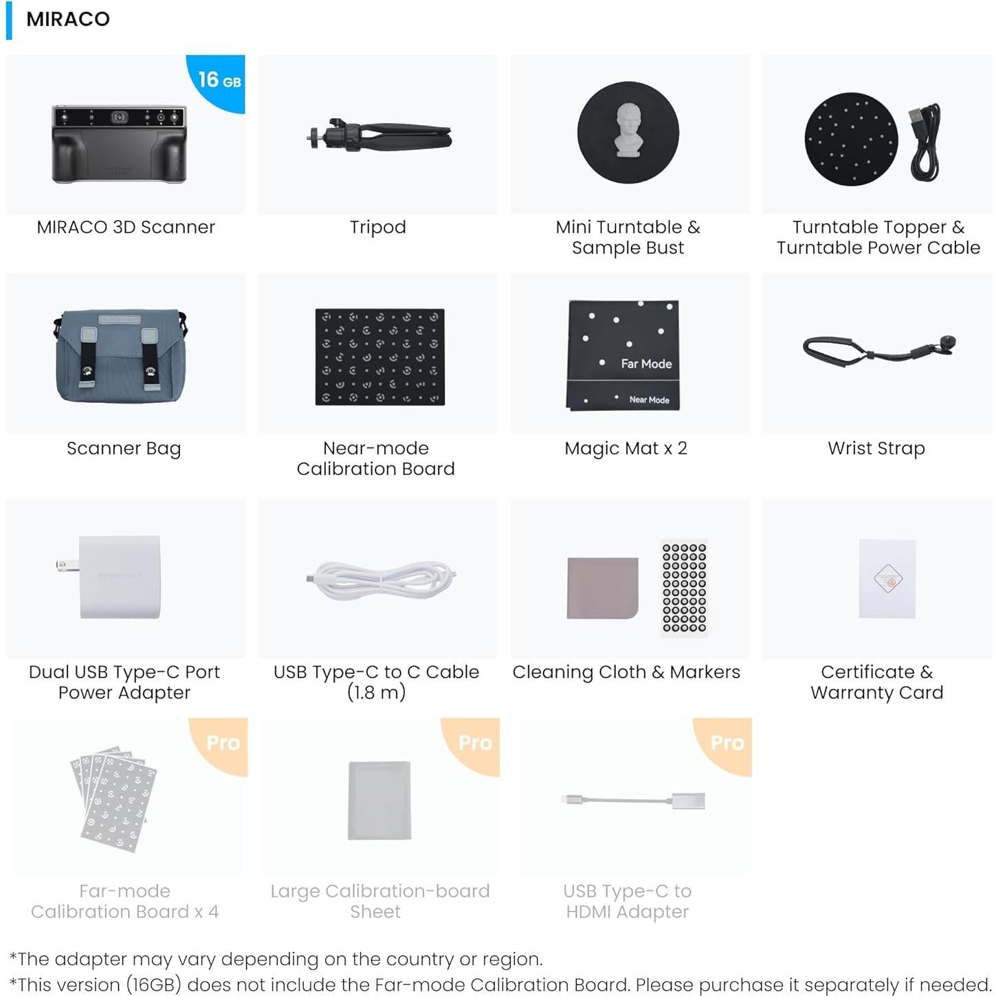 Revopoint MIRACO 3D Scanner for 3D Printing Handheld, Wireless All-in-one 3D Printer Scanner, Up to 0.02 mm Precision, Full Color Scan for Small to Large Objects, 16GB RAM
