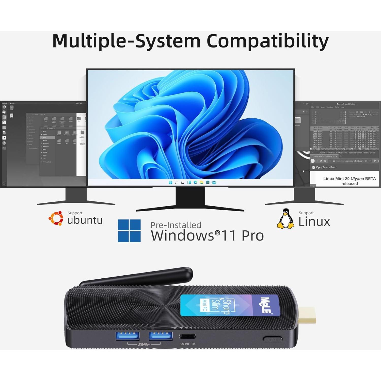 Mini PC Stick MeLE PCG02 Windows 11 N4000 4GB 128GB HDMI