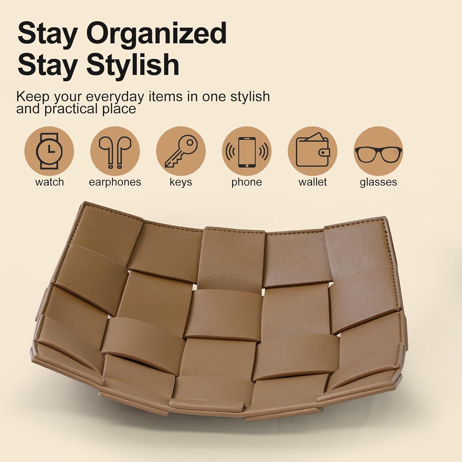 Bandeja de Valet de Cuero Sintético MSJGA 24.9x24.9 cm Café