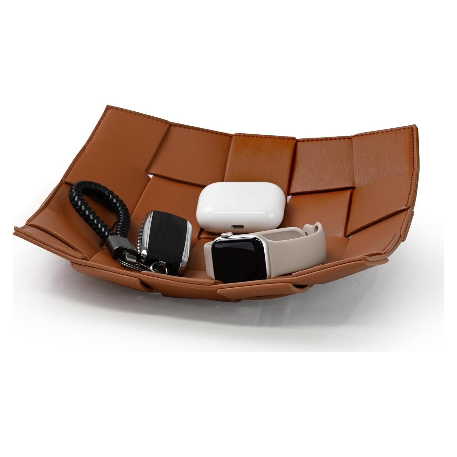 Bandeja de Valet de Cuero Sintético MSJGA Marrón 24.9x24.9 cm