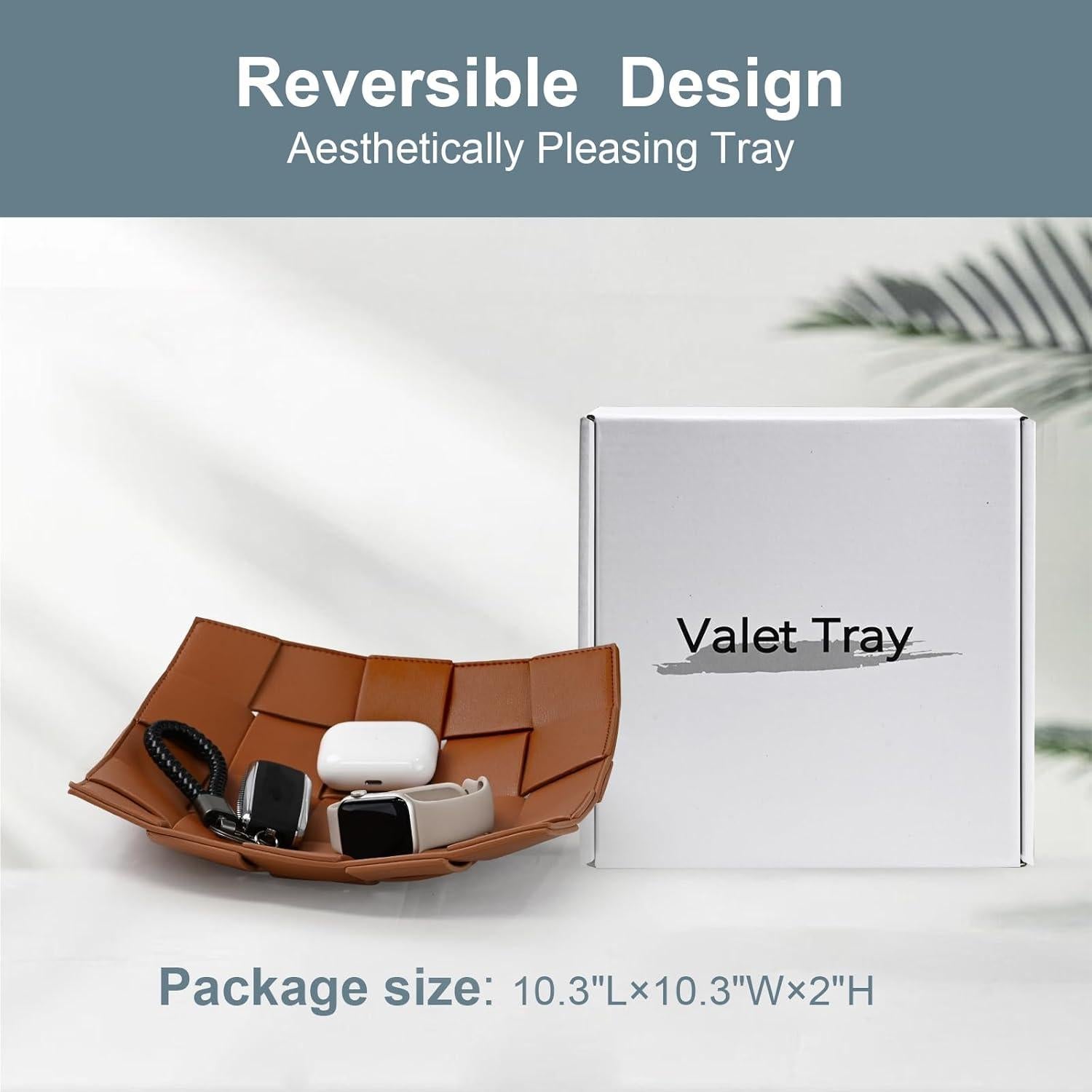 Bandeja de Valet de Cuero Sintético MSJGA Marrón 24.9x24.9 cm