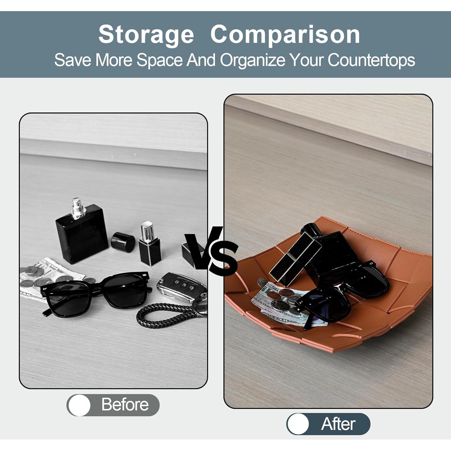 Bandeja de Valet de Cuero Sintético MSJGA Marrón 24.9x24.9 cm