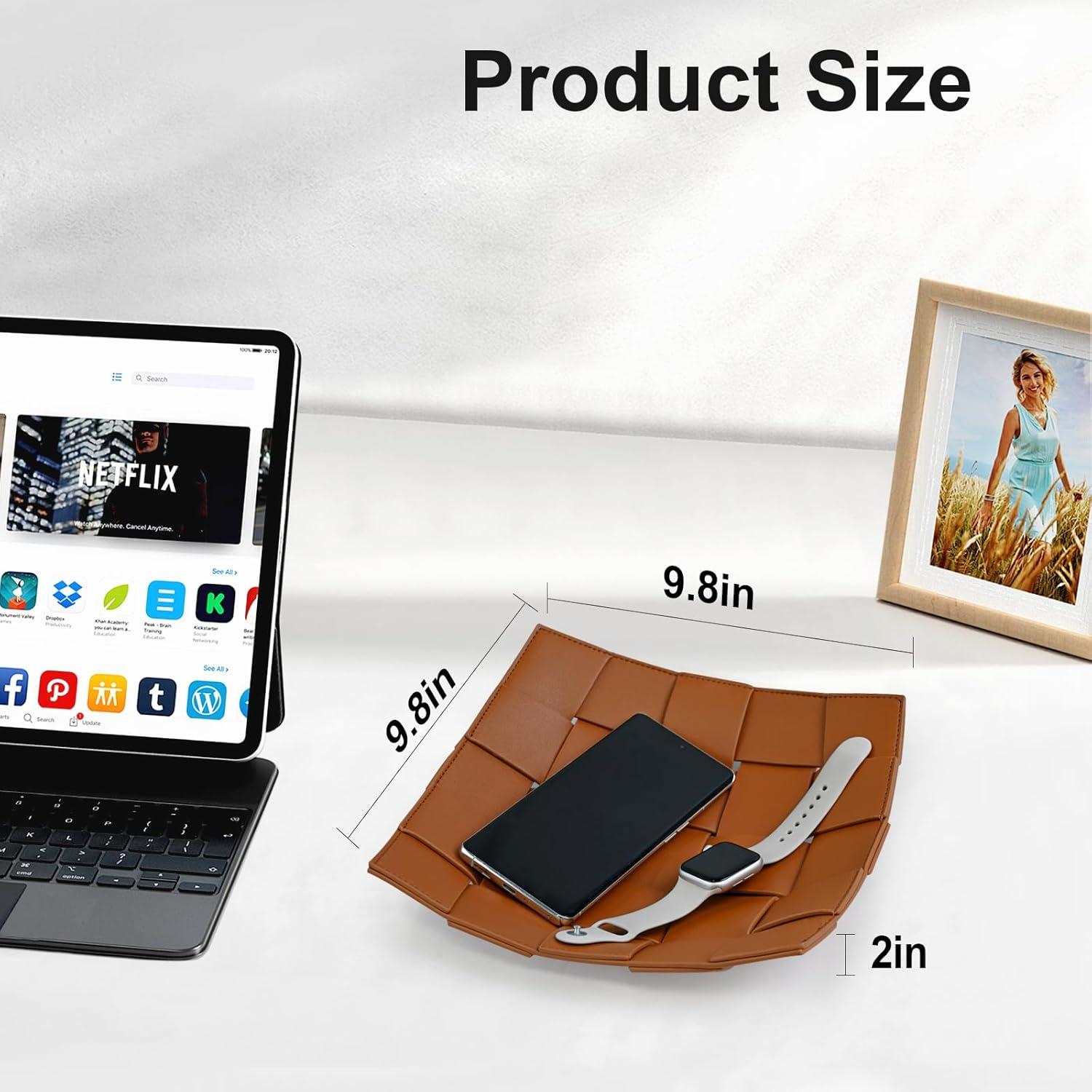 Bandeja de Valet de Cuero Sintético MSJGA Marrón 24.9x24.9 cm