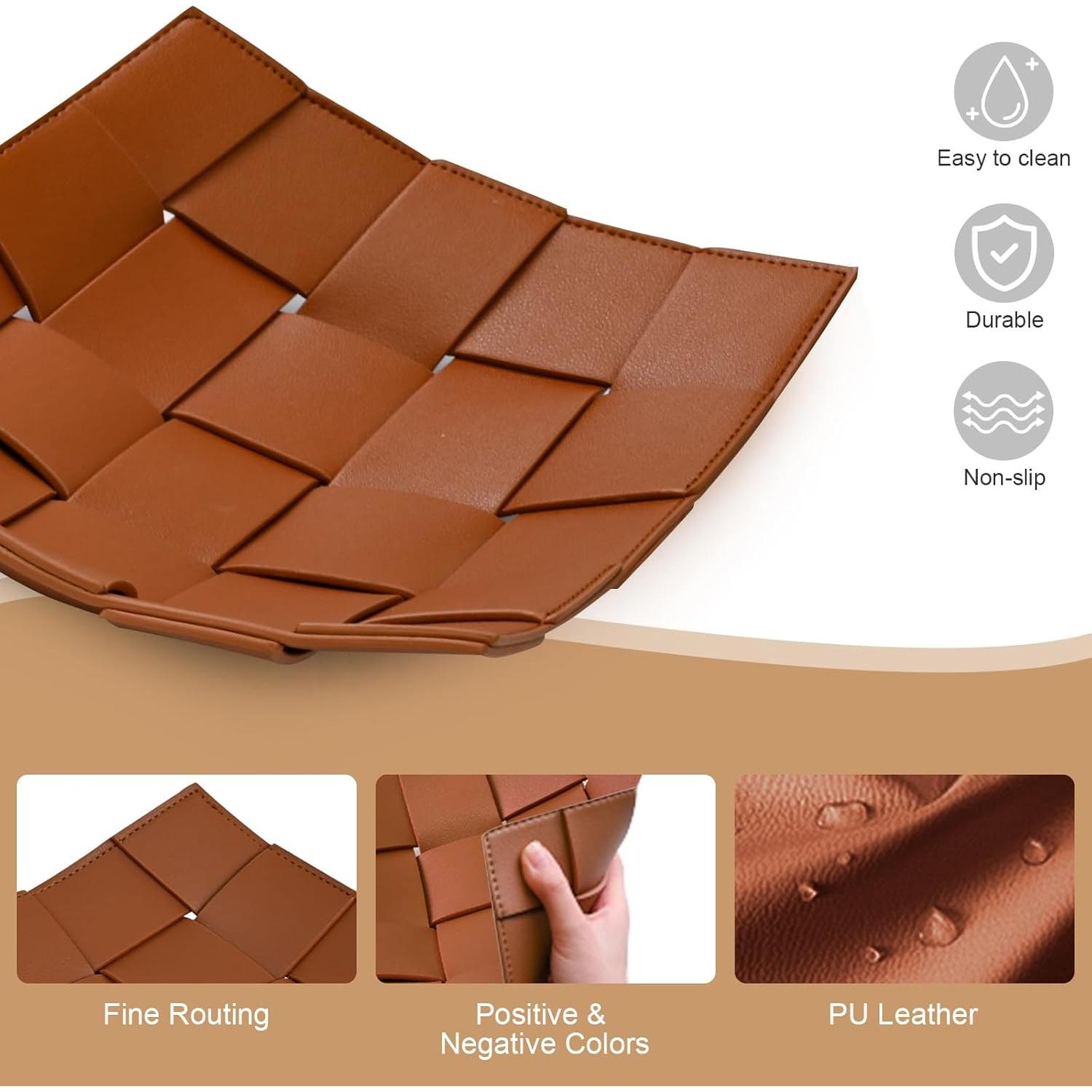 Bandeja de Valet de Cuero Sintético MSJGA Marrón 24.9x24.9 cm