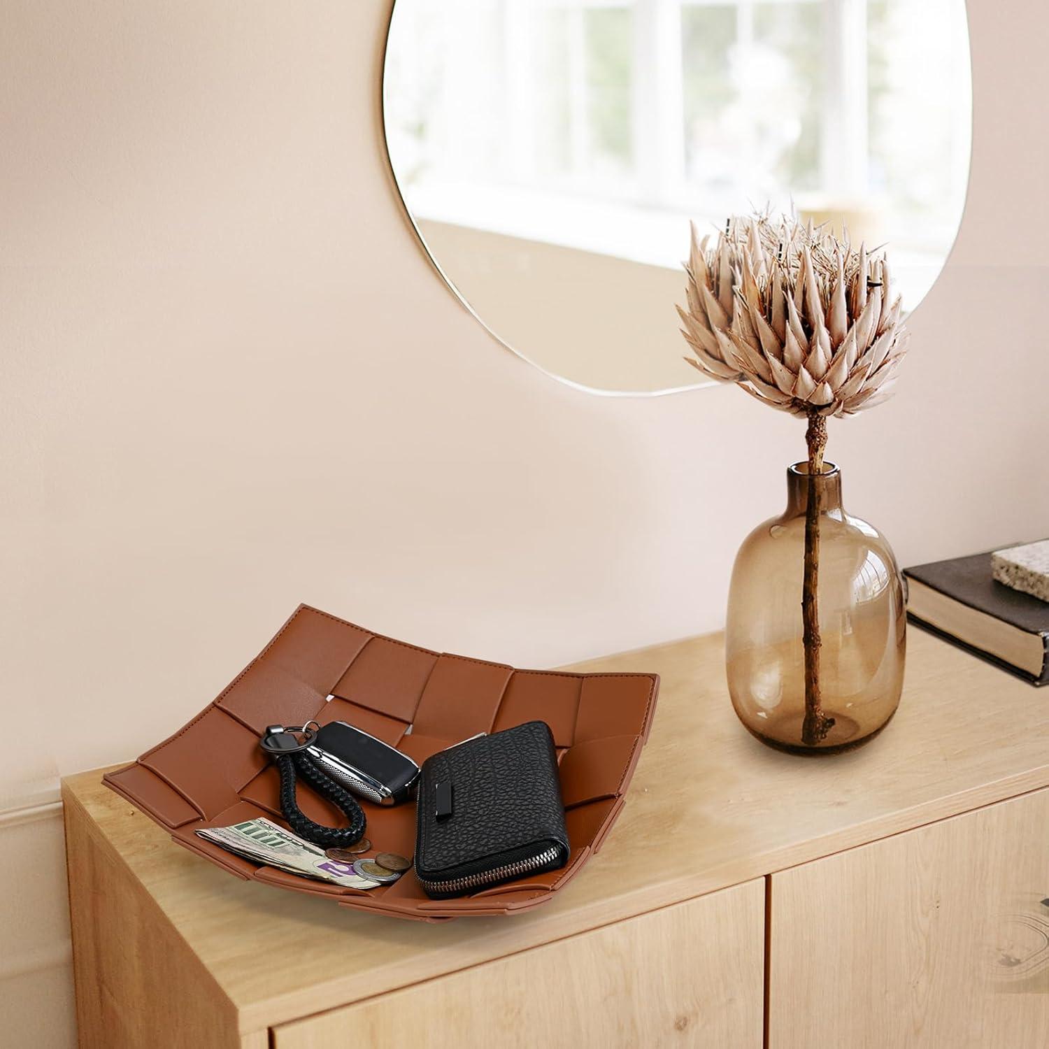 Bandeja de Valet de Cuero Sintético MSJGA Marrón 24.9x24.9 cm