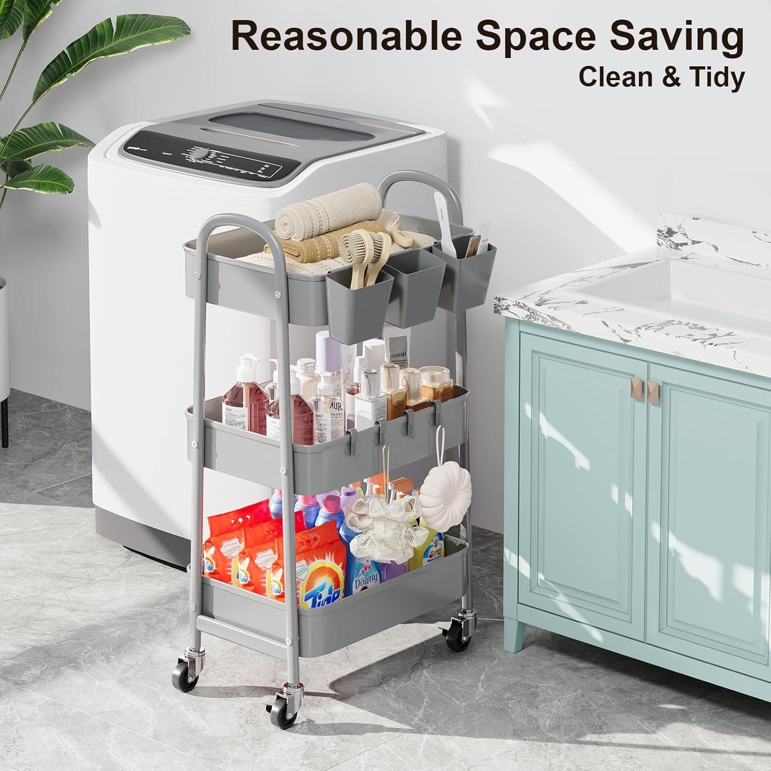 Carro Rodante de Almacenamiento Recximi 3 Niveles Metal Gris