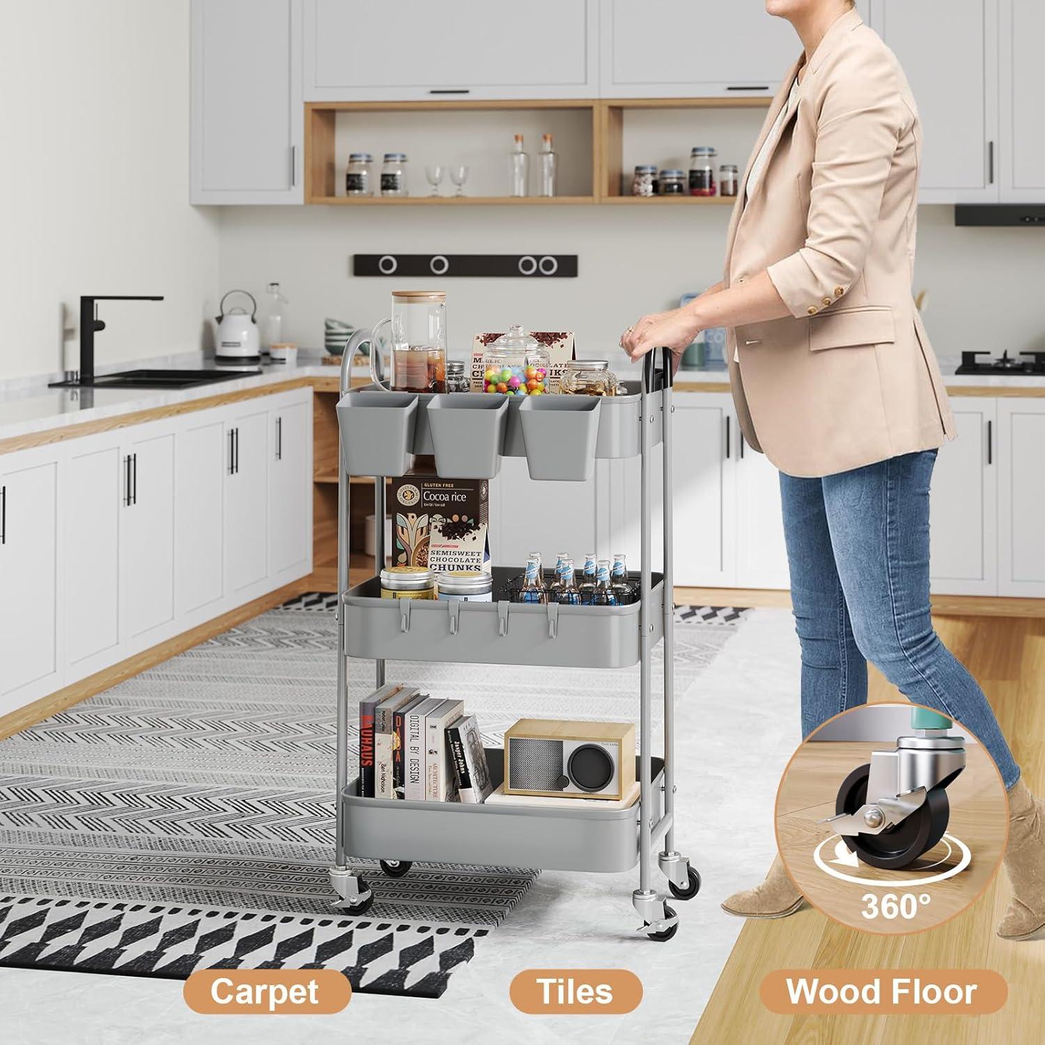 Carro Rodante de Almacenamiento Recximi 3 Niveles Metal Gris