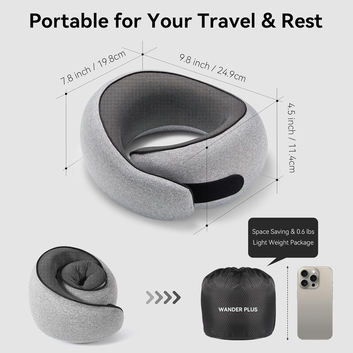 Almohada de Viaje WANDER PLUS Espuma de Memoria Ergonómica Negra