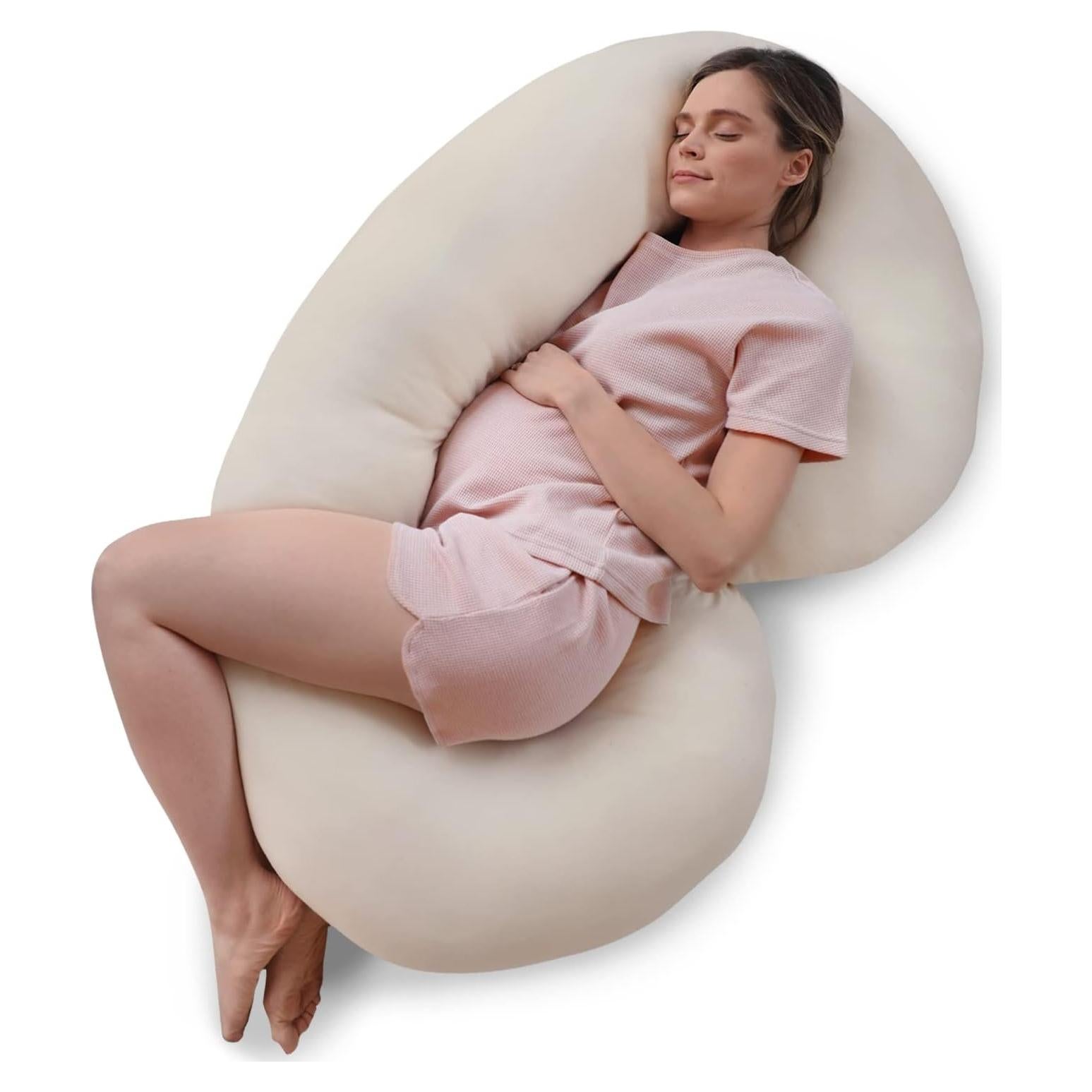 Pharmedoc Pregnancy Pillows, C-Shape Full Body Pillow – Jersey Cover Beige – Pregnancy Pillows for Sleeping – Body Pillows for Adults, Maternity Pillow and Pregnancy Must Haves, New Mom Gifts