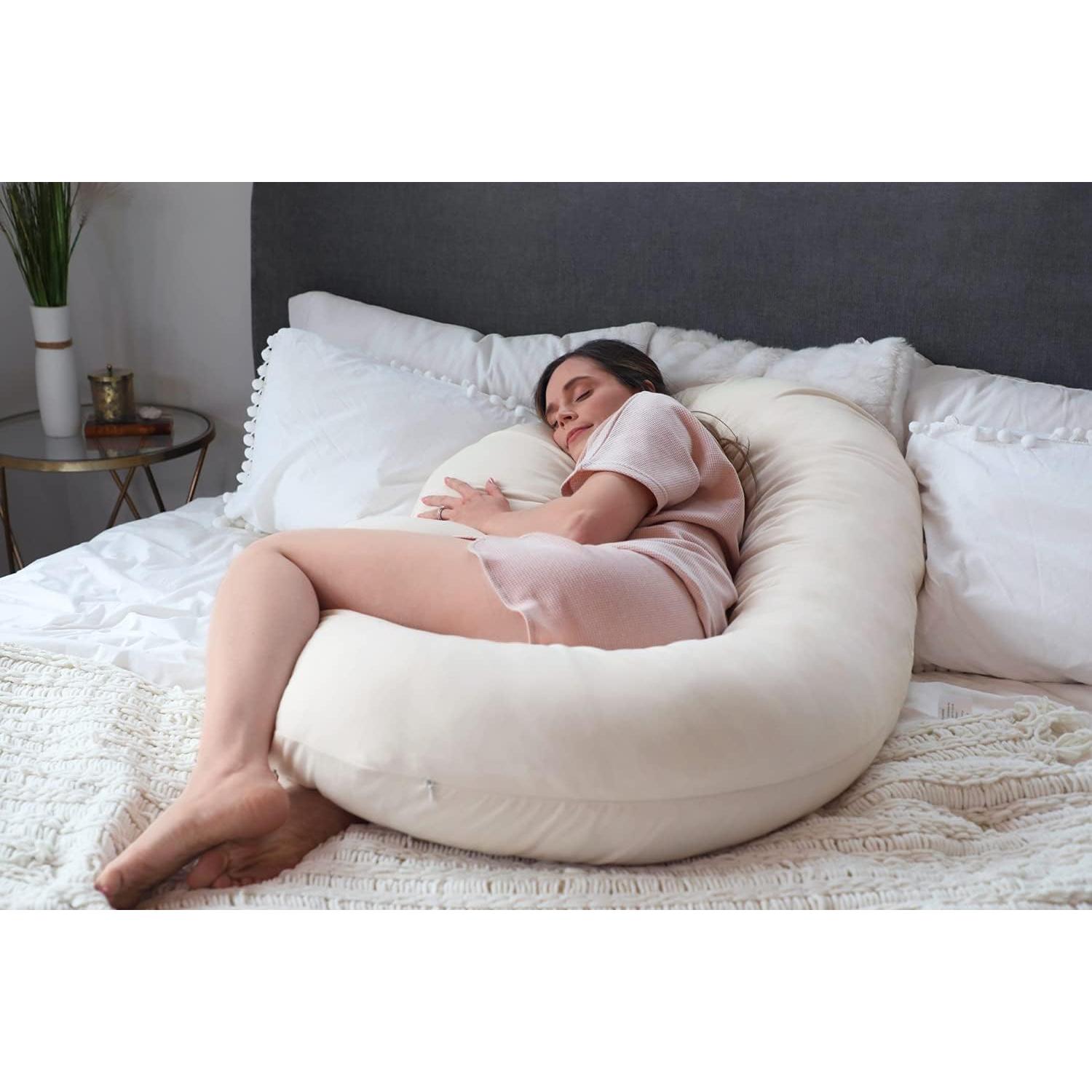 Pharmedoc Pregnancy Pillows, C-Shape Full Body Pillow – Jersey Cover Beige – Pregnancy Pillows for Sleeping – Body Pillows for Adults, Maternity Pillow and Pregnancy Must Haves, New Mom Gifts
