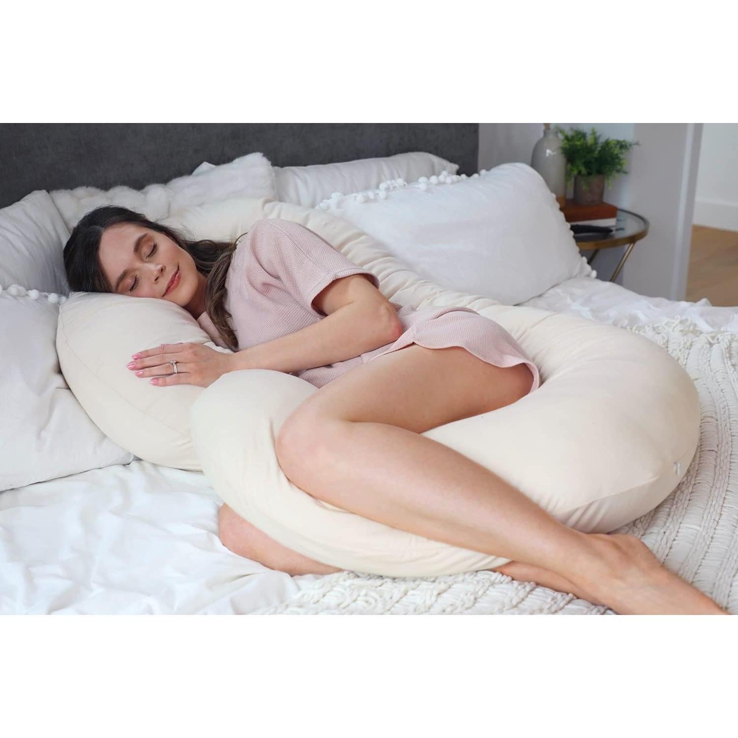 Pharmedoc Pregnancy Pillows, C-Shape Full Body Pillow – Jersey Cover Beige – Pregnancy Pillows for Sleeping – Body Pillows for Adults, Maternity Pillow and Pregnancy Must Haves, New Mom Gifts