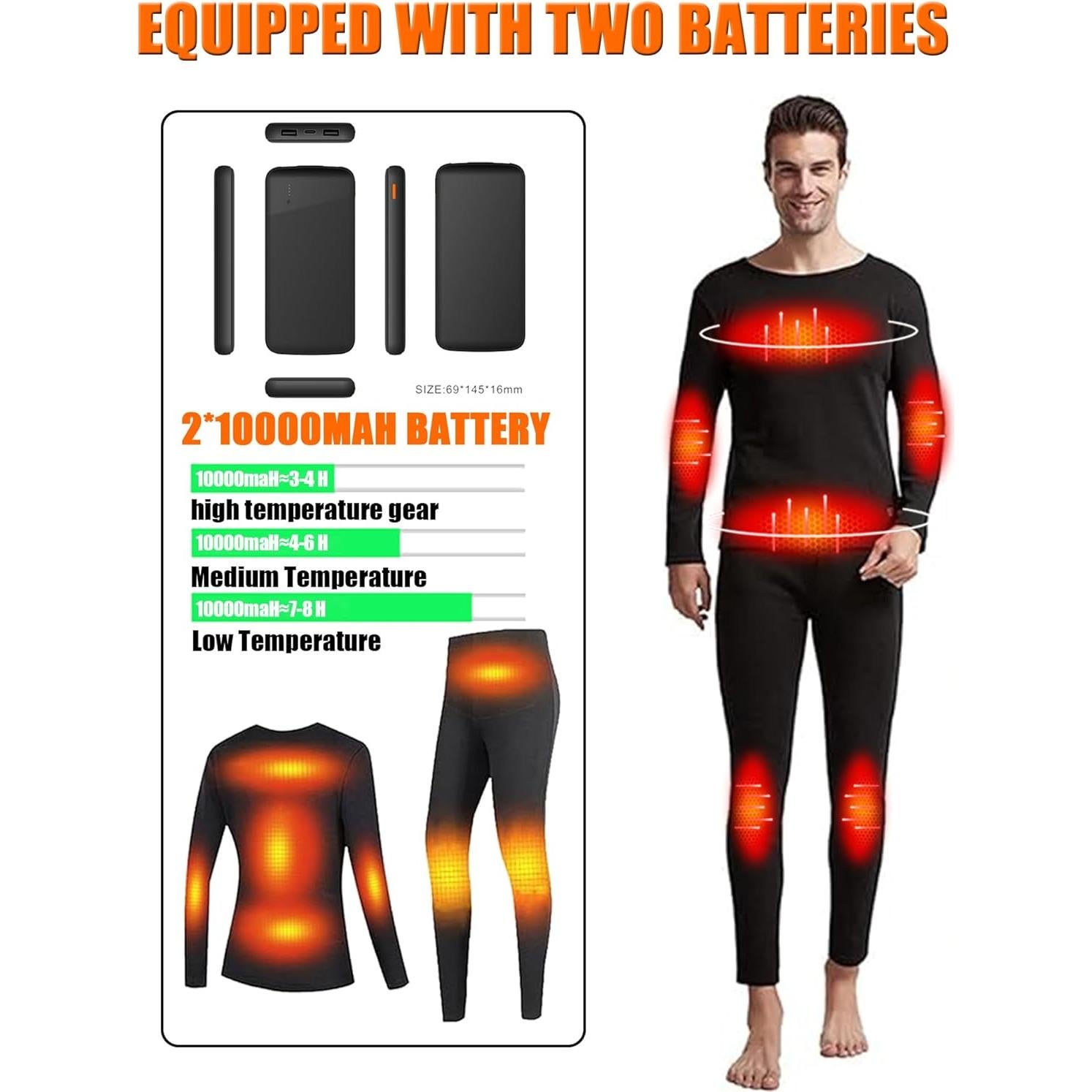 Conjunto Ropa Interior Térmica Eléctrica Hombre Mediano Negro