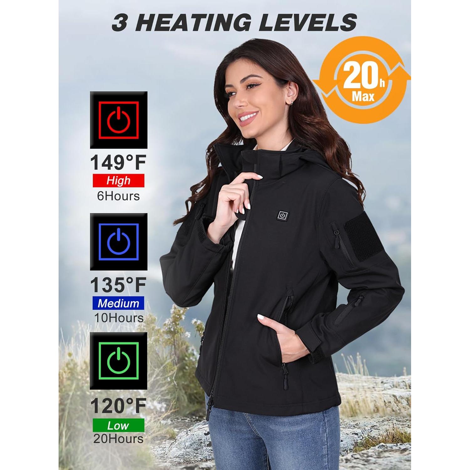 Chaqueta Calentada HOTHUGZ para Mujeres 12V 10000mAh Negra