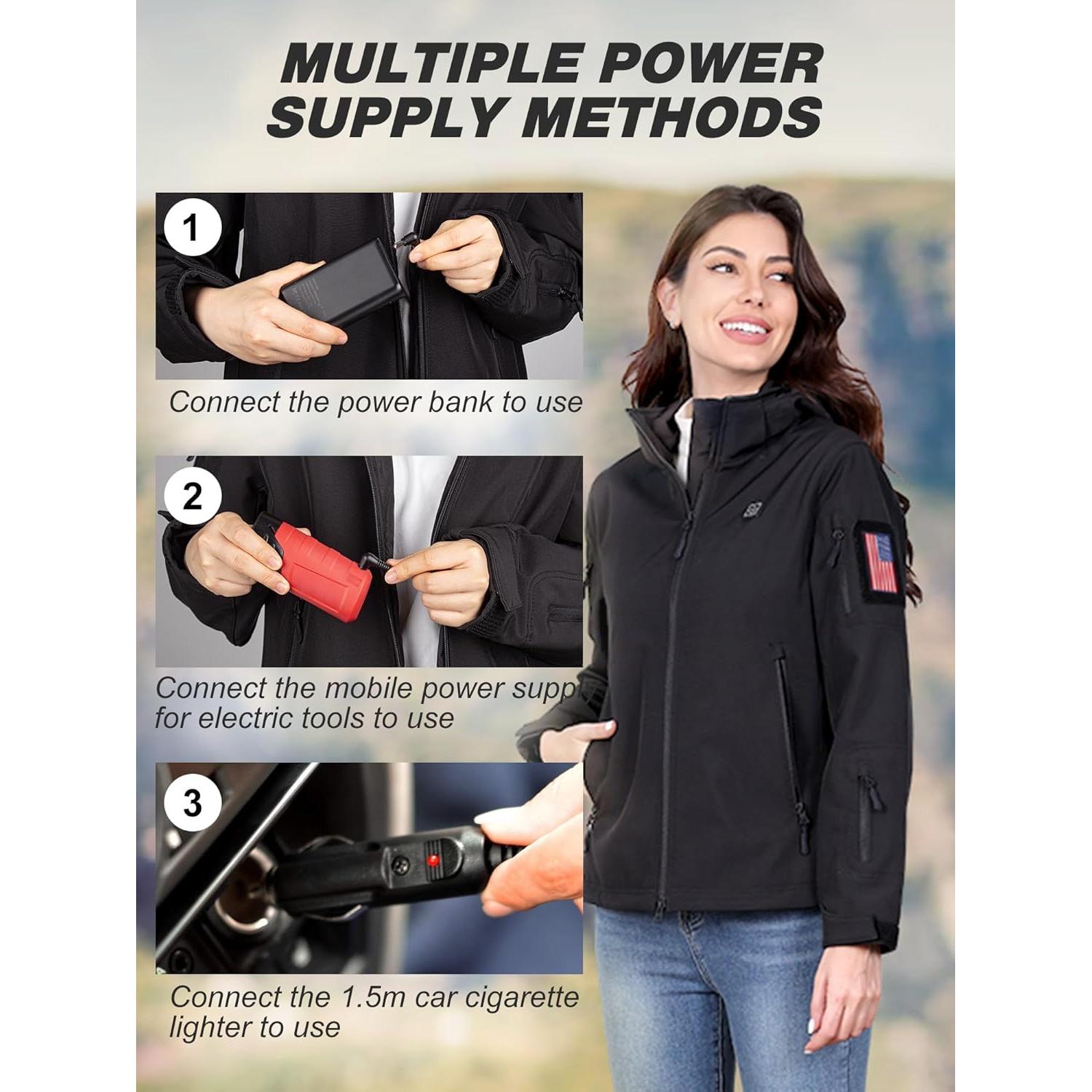 Chaqueta Calentada HOTHUGZ para Mujeres 12V 10000mAh Negra