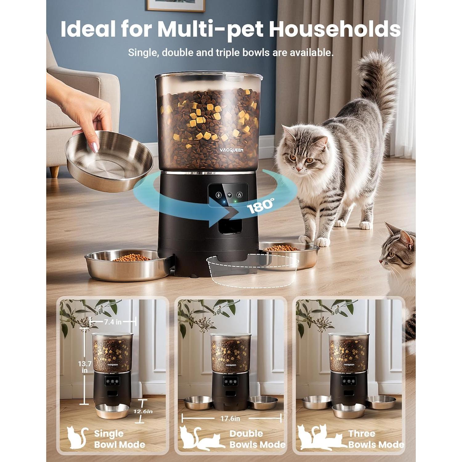 Comedero Automático para Gatos Vacqueen 6L WiFi Antitaponamiento