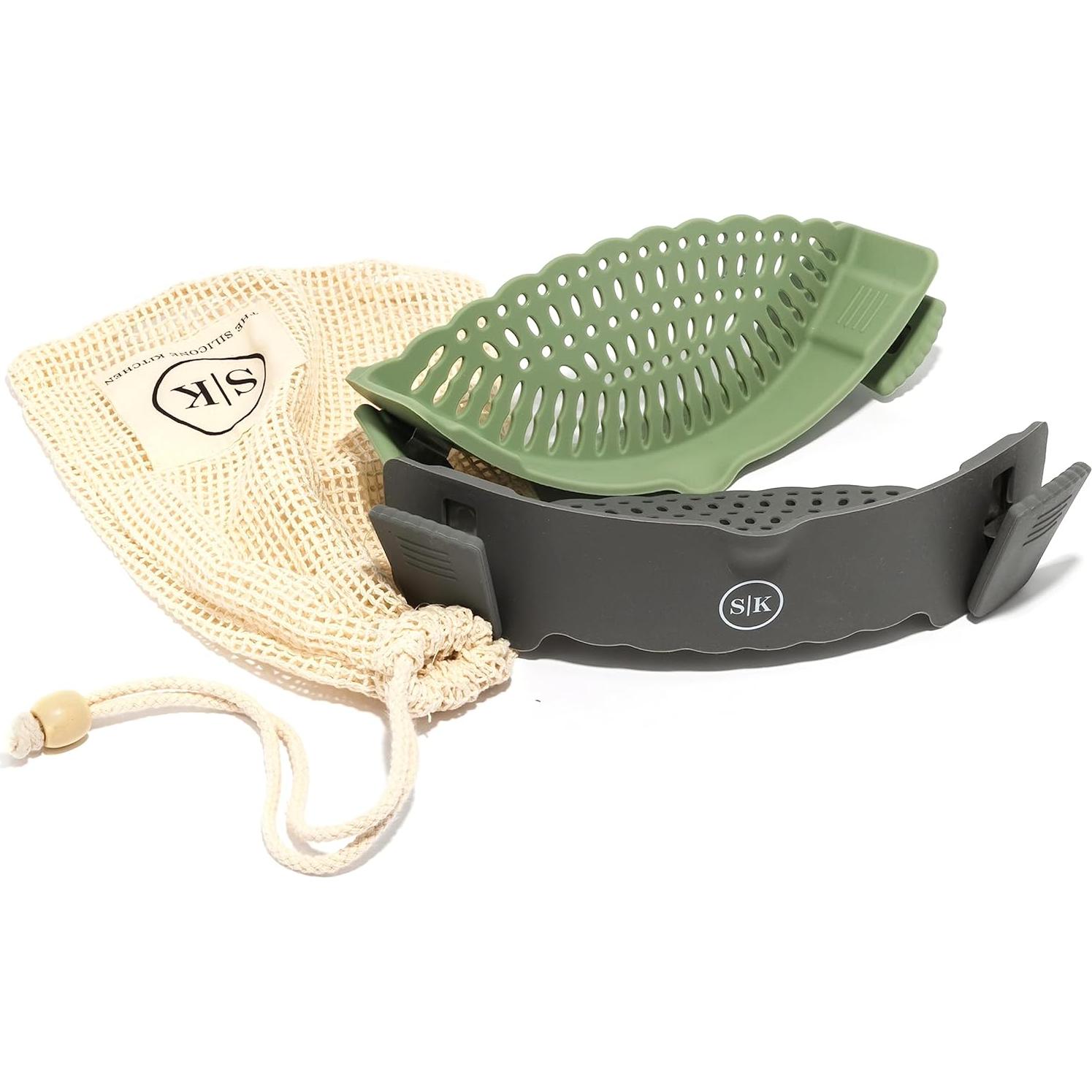 Colador de Silicona Ajustable The Silicone Kitchen - 2 Piezas Verde y Gris