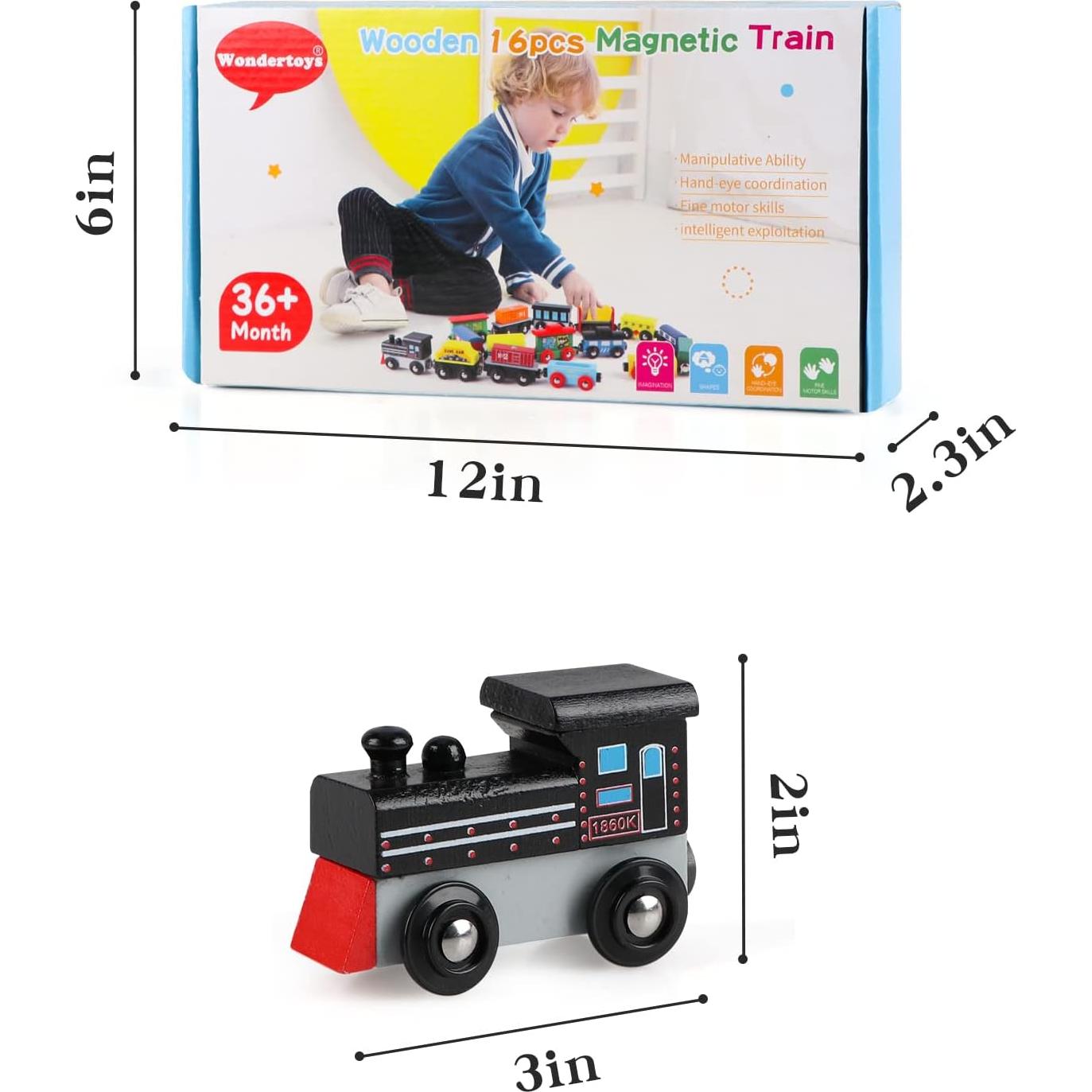 Juego de tren magnético de madera 16 piezas Wondertoys