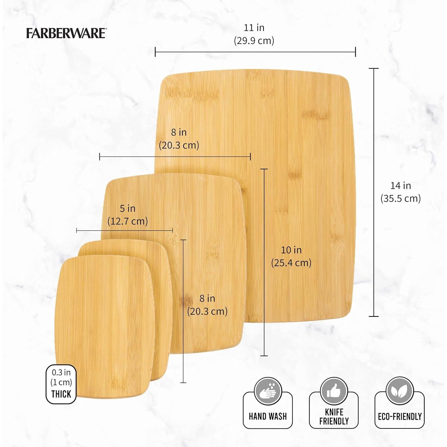 Conjunto de 4 Tablas de Cortar Reversibles Bambú Farberware