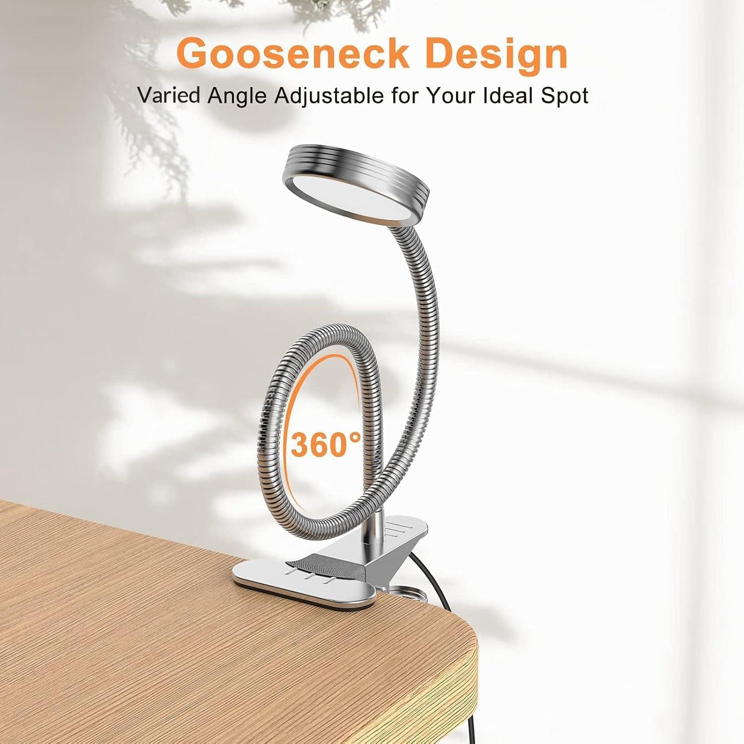 Lámpara de Clip LEPOWER 908A-03 Plata Ajustable LED